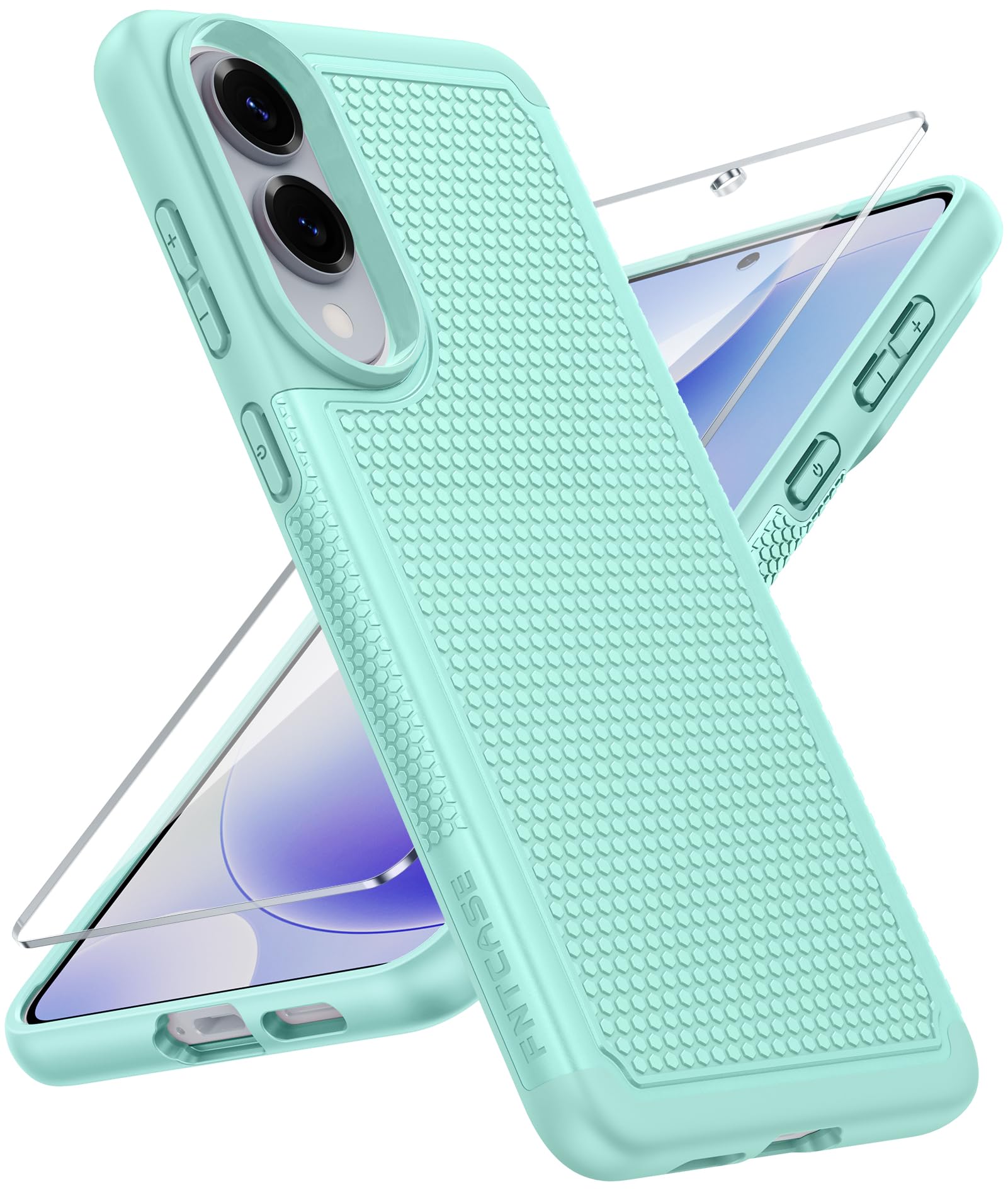 FNTCASE for Samsung Galaxy S25 Edge Phone Case: Dual Layer Non Slip | With Screen Protector, Shockproof Drop Protection, Matte Textured Protective Cell Phone Cover, for Daily Use, Mint Green