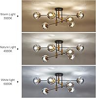Vista 6 de Candelabro Sputnik de 6 Luces con Globo de Vidrio, Lámpara de Techo Moderna en Negro Mate y Oro, Lámpara Colgante Vintage para Sala de Estar