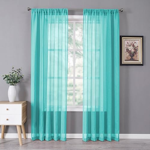 Miniatura 75 de Tollpiz Cortinas traslúcidas de lino con textura para sala de estar, cortinas traslúcidas filtrantes de luz con bolsillo para barra, cortinas