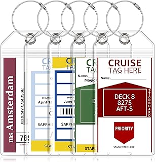 5 Pack Cruise Luggage Tag Holders for Carnival, NCL, Princess, MSC Cruise Ships, Clear Cruise Tags Holders with Zip Seal by FUNMCAN, Wide Waterproof Cruise Essentials Cruise Accessories Must Haves