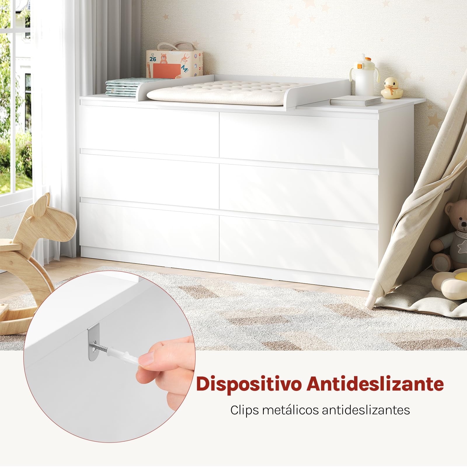 WOLTU Cambiador Accesorio para Cómoda, Tablero Cambiador de Pañales con Borde Protectora, MDF Blanco, 160x80x10 cm (Zona para Bebé 80x80 cm)