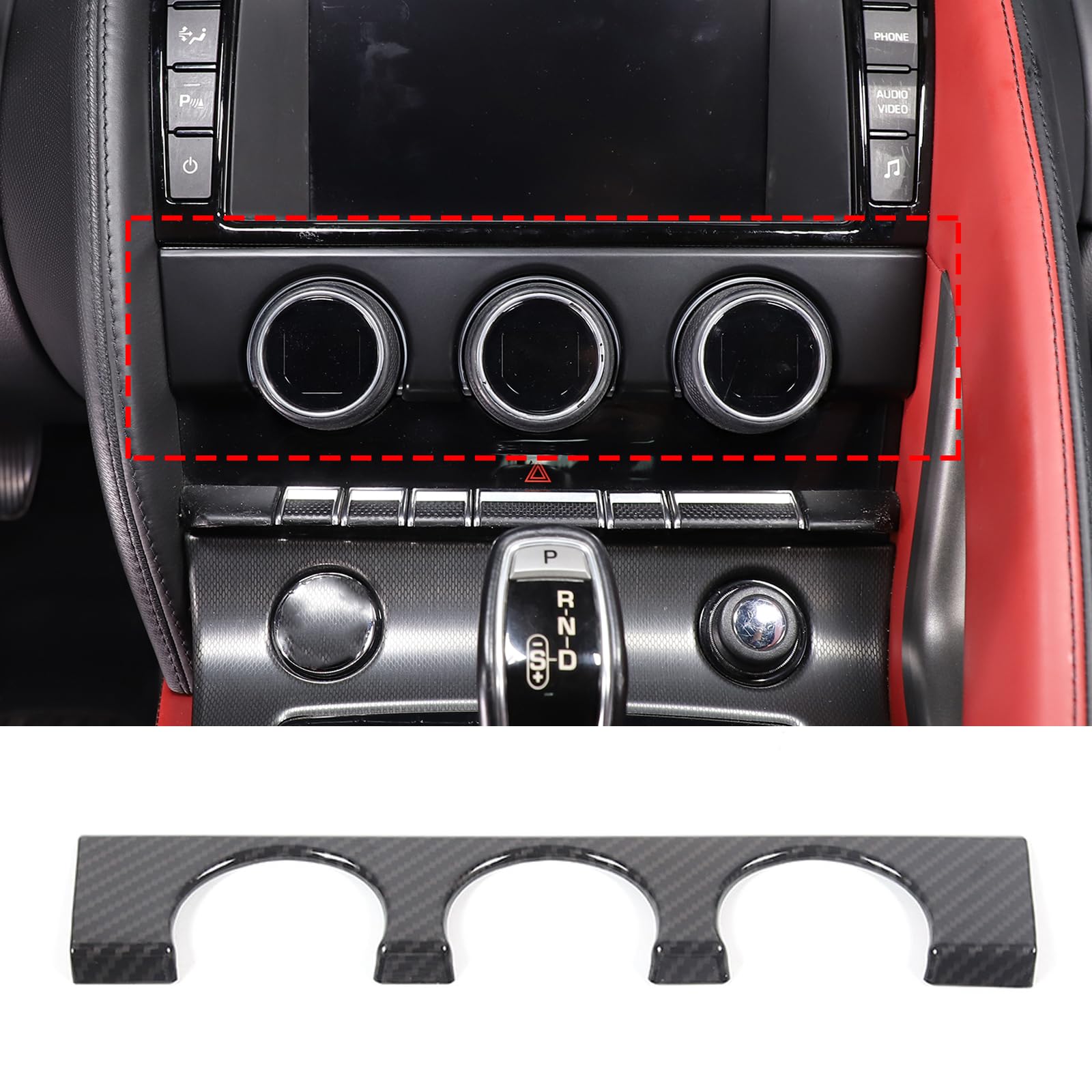 DIYUCAR ABS Plastics Car Centre Console Air Conditioning Control Knob Panel Cover Trim for Jaguar F-TYPE 2013-2024 Auto Interior Accessories (Carbon Fiber)