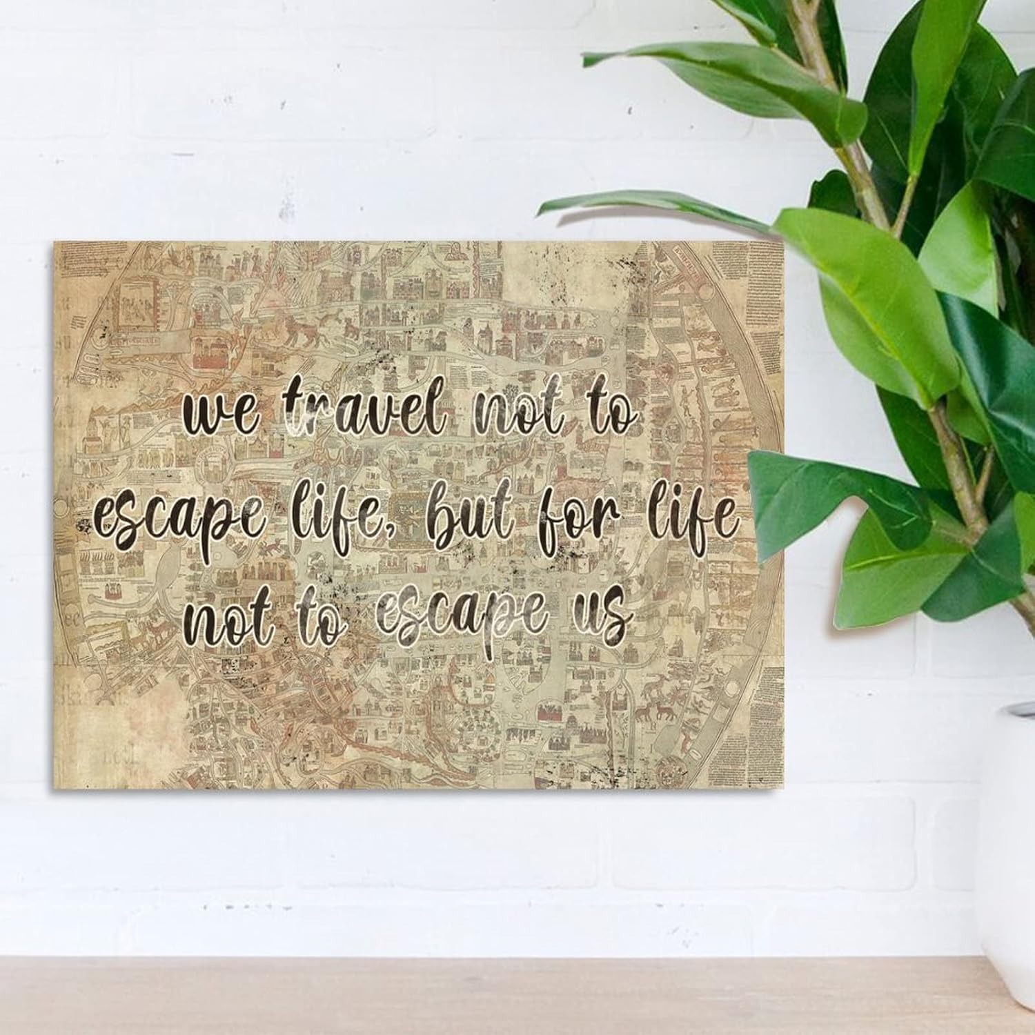 Vintage Map Rustic Signs We Travel Not to Life Wood Sign Antique World Maps Adventure Wood Wall Signs for Home Office Bar Wall Art Decor 24x18in Travel Lover Gift Birthday Gift
