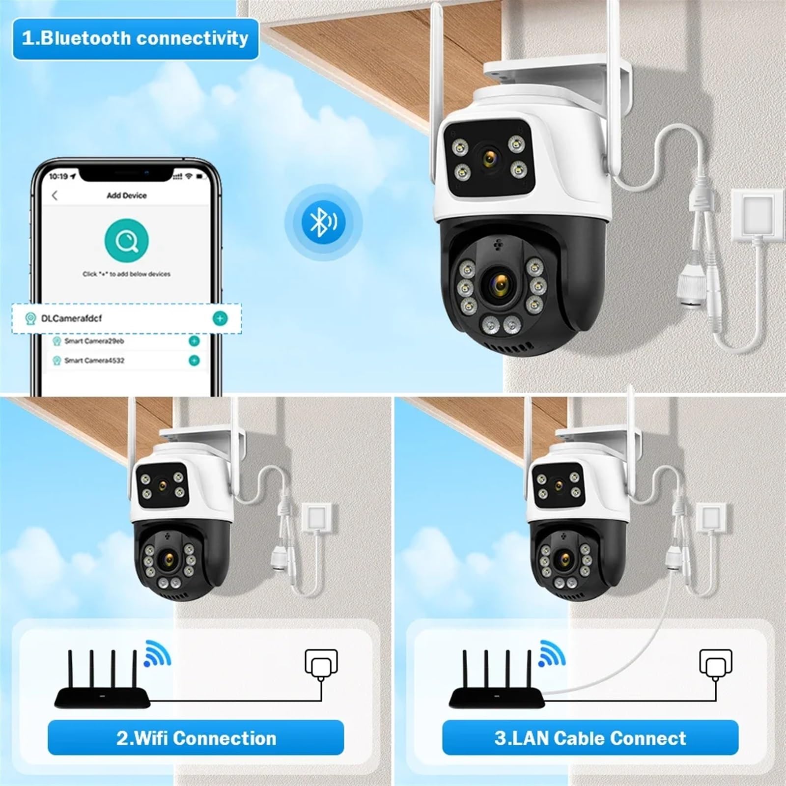 Zewnętrzny 360° Wi-Fi CCTV Ochrona IP Bezprzewodowy nadzór wideo 8MP 4K dla inteligentnych kamer domowych Łatwa instalacja(4K 8MP add 64G)