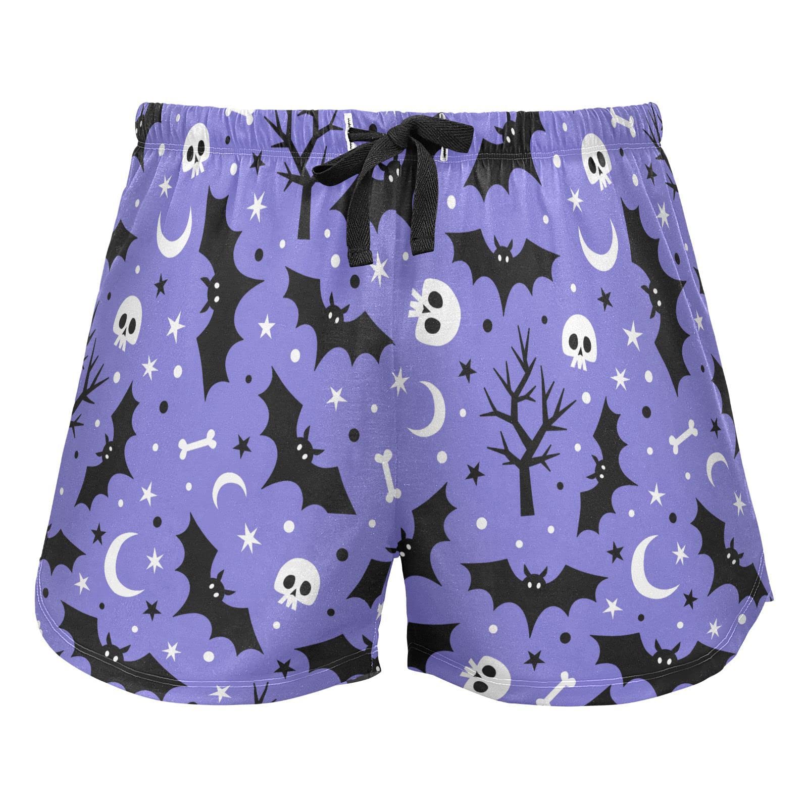 JHKKU Sleep Shorts Soft Lounge Pajamas Bottoms with Pockets Comfy Short Pants for Women's, Halloween Bats Skull, M