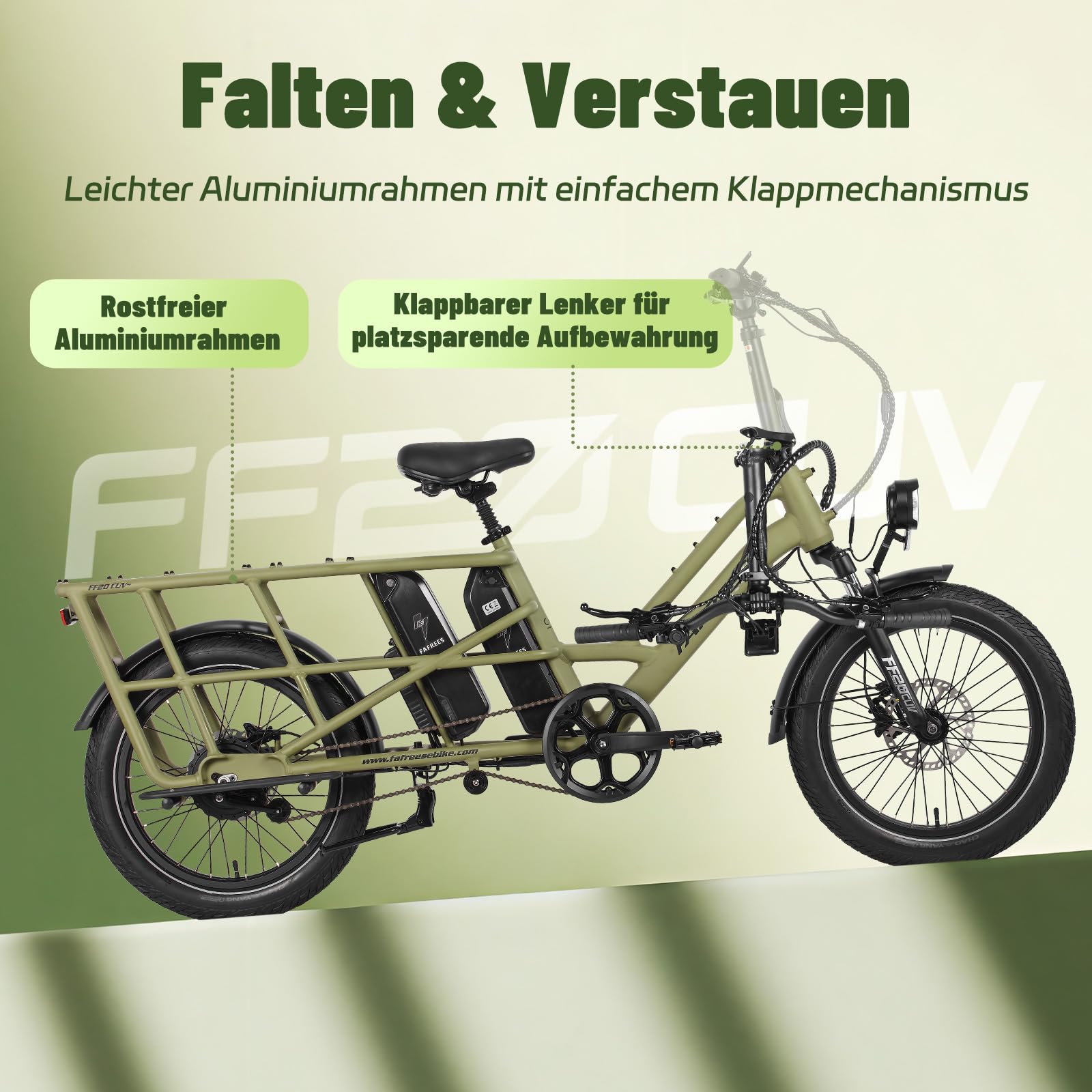 Fafrees FF20 CUV Elektro Cargo E Bike 20 Zoll 200kg Zuladung [ Offiziell ] 2X 12Ah Akku 576Wh, 75N.m, 25km/h Ebike Mountainbike, Hydraulikbremsen Fatbike E-Bike für Erwachsene