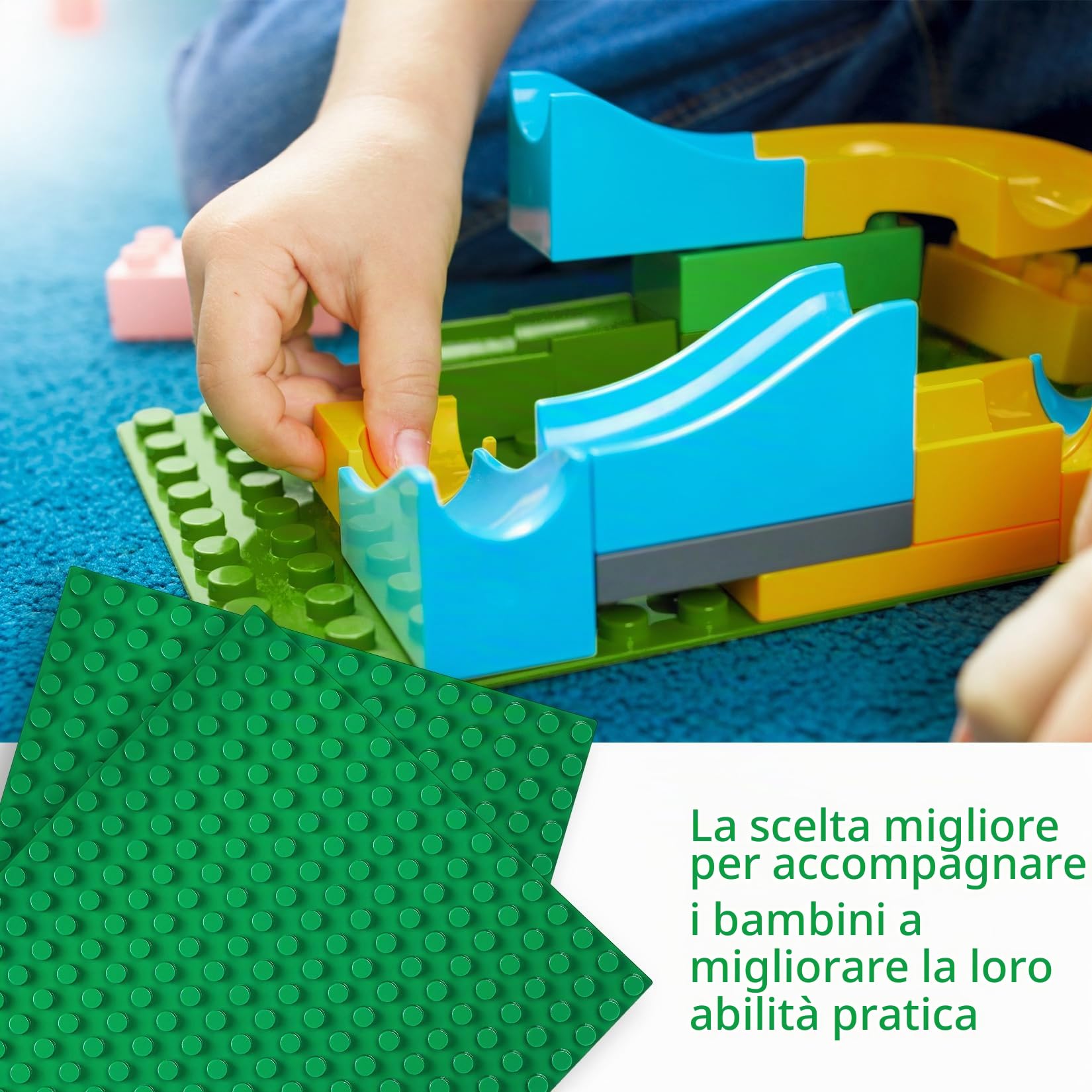 4 Pezzi Piastra Base Compatibile con Lego Duplo, 25x25cm Base per Mattoncini Compatibile con Lego Duplo, Set di Piastre da Gioco Creativo, Verde