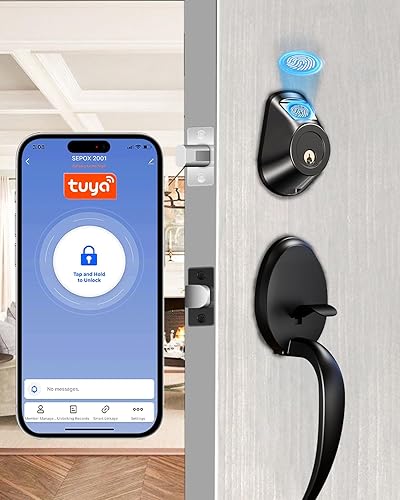 Miniatura 11 de SEPOX Cerrojo inteligente compacto, cerradura de puerta de entrada 5 en 1 sin llave con huella digital, Wi-Fi, Bluetooth, aplicación Tuya y llave