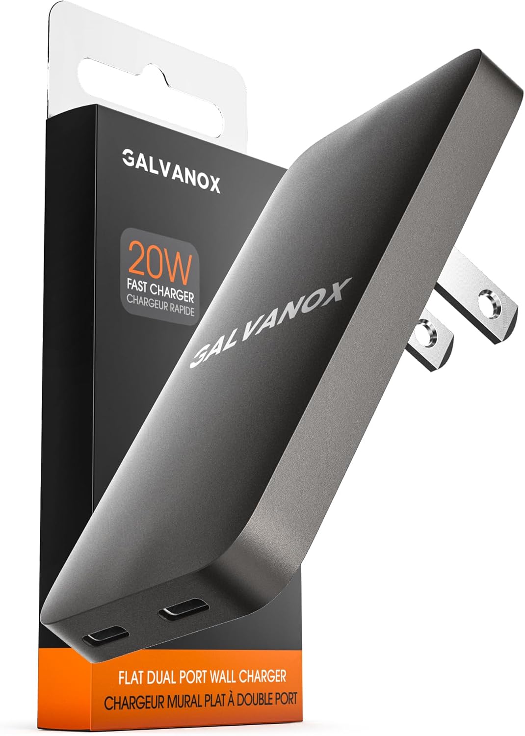 Galvanox Dual USB-C Flat Wall Charger (2-Pack) 20W Fast Charging, Super Slim Outlet Plug with Multi Type C Ports for iPhone and Samsung Phones (Black)