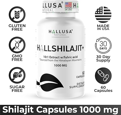 Miniatura 5 de Hallusa HallShilajit - Shilajit del Himalaya 1000 mg, Shilajit para hombres y mujeres, extracto de ácido fúlvico, apoyo energético, 60 cápsulas