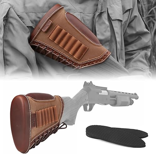 Miniatura 5 de TOURBON Almohadilla reductora de retroceso de cuero de lona, cubierta de extensión de culata con soporte para carcasa de rifle
