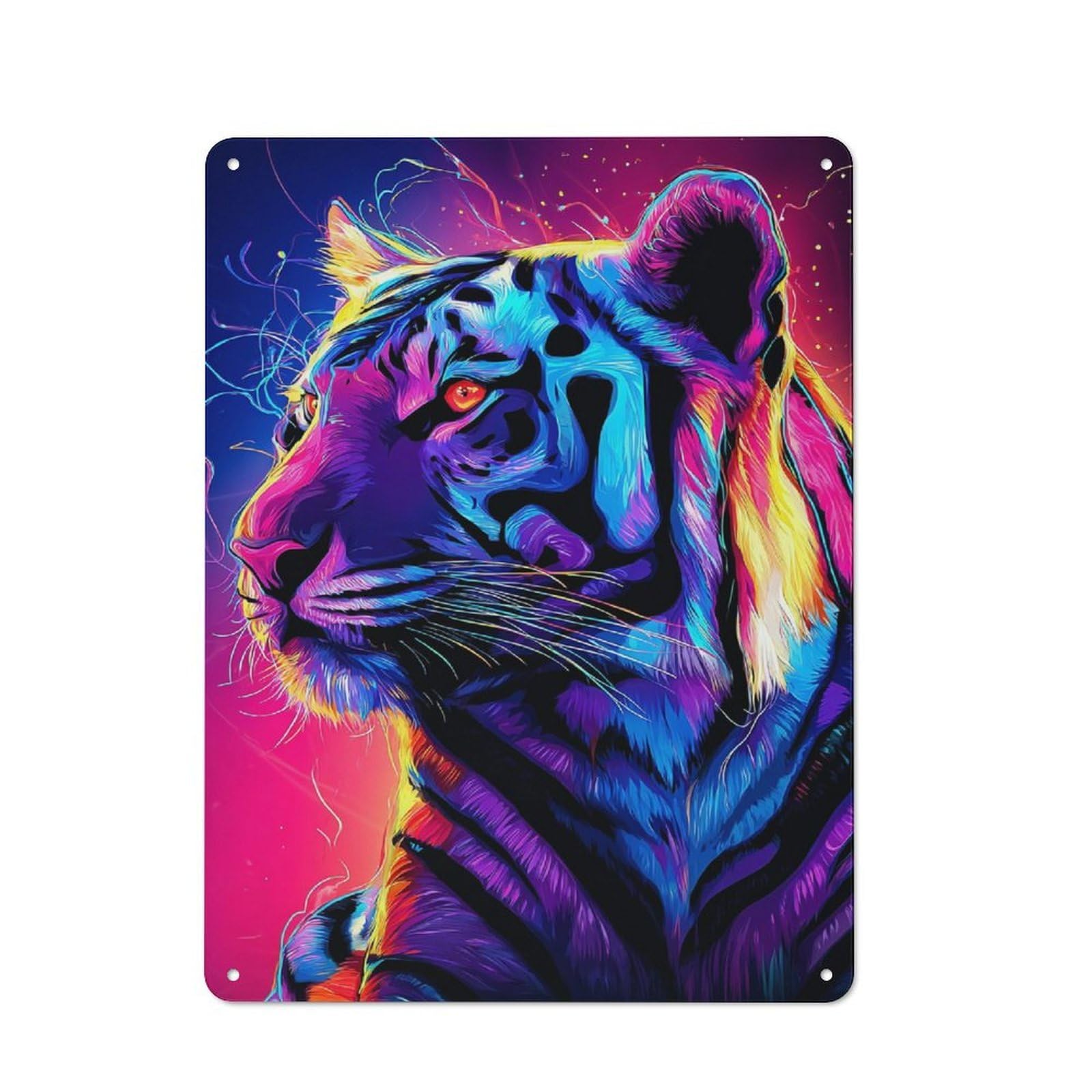 Junmoney Neon Tiger Portrait 40X30cm Retro Tin Sign With For Home Office Or Studio, For Home Interiors, Feature Walls And Decorative Displays