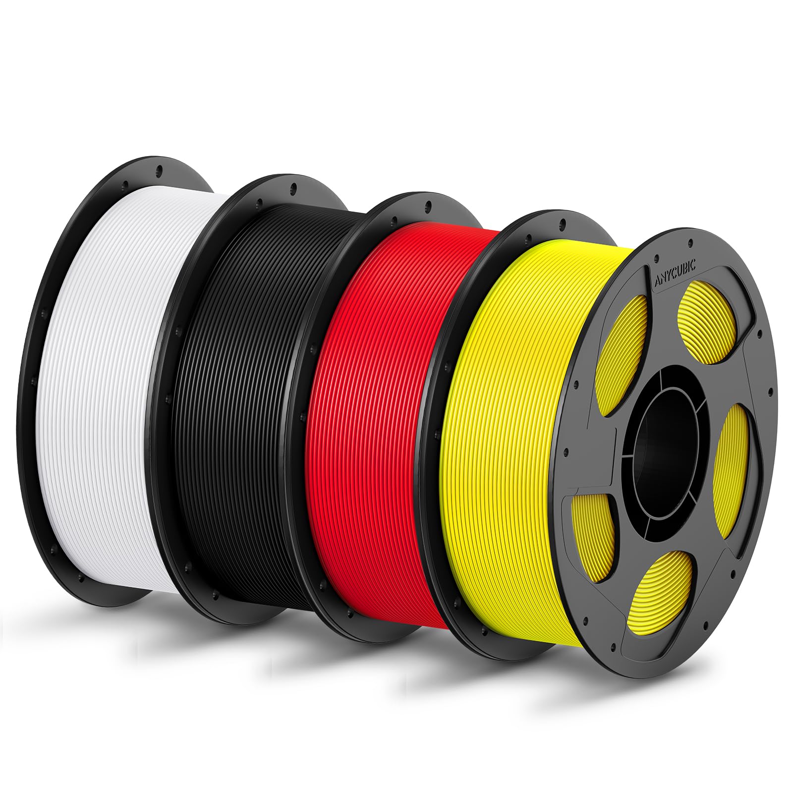 ANYCUBIC PLA Filamento 1,75 mm, Filamento PLA per Stampanti 3D, Elevata Compatibilità, Confezione Sigillata Sottovuoto, Identificazione Intelligente, 4KG Bianco, Nero, Rosso, Giallo