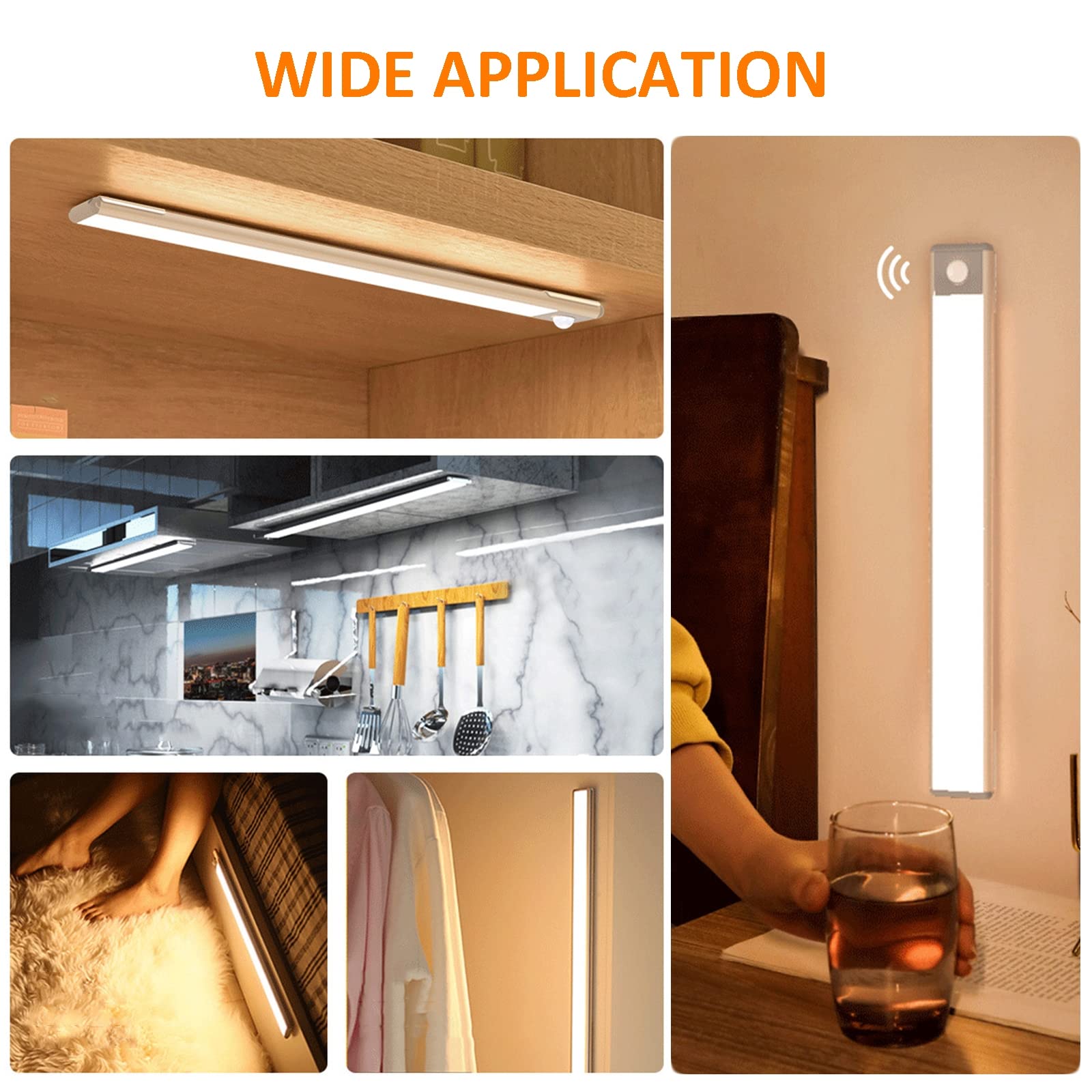 Luce Sottopensile Cucina Regolabile LED Luci Armadio Con Sensore Di Movimento Ricaricabile Luce Notturna Interna Lampada Per Illuminare Cucina, Sottoscala, Cantina, Corridoio,Bianca,20cm