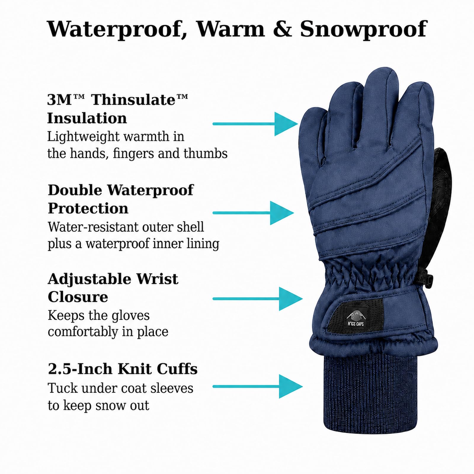N'Ice Caps Kids Bulky Thinsulate and Waterproof Ski Glove with Ridges