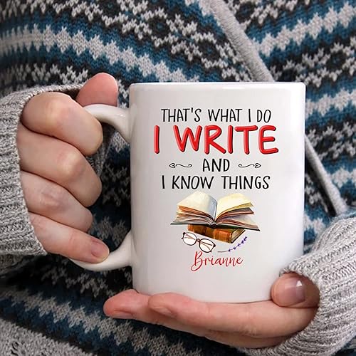 Miniatura 6 de Taza de café personalizada con texto en inglés That's What I Do I Write And I Know Things, taza blanca de 11 onzas y 15 onzas, regalos para