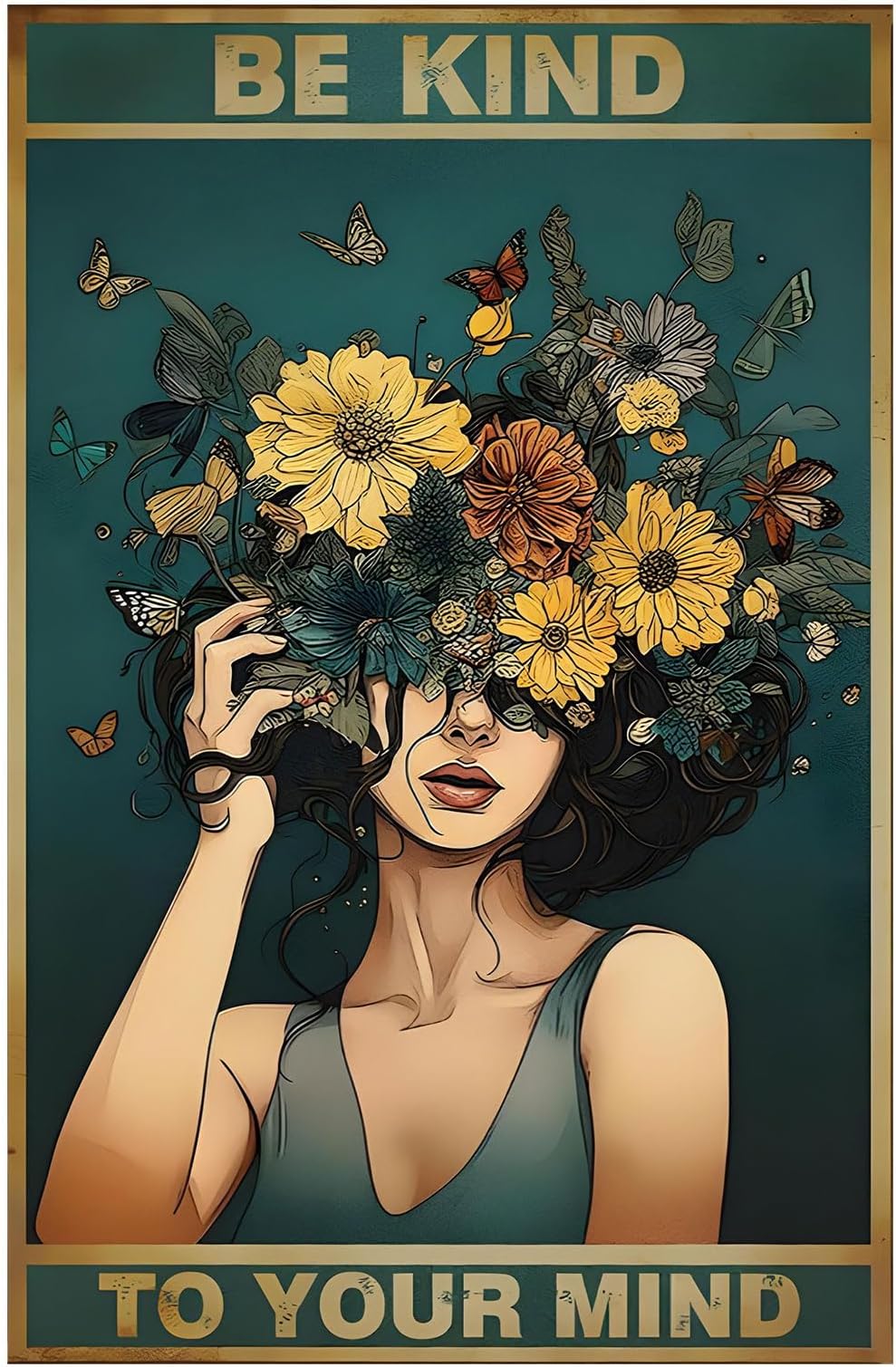 BelleVive Be Kind to Your Mind Vintage Picture Poster Hippie Boho Wall Art Vintage Poster Encouragement Gifts for Women Home Office Bedroom Living Room Wall Decor Style 2