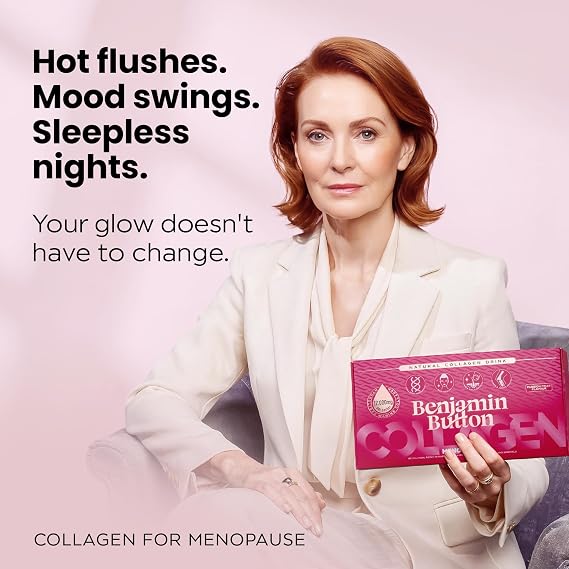 Menopause Collagen Liquid 12,000mg, 14x Marine Collagen Peptide Sachets with Red Clover, Maca, Reishi, Vitamins C D3 K2, Biotin & Zinc, Skin, Hair, Joint & Hormone Support - Passion Fruit