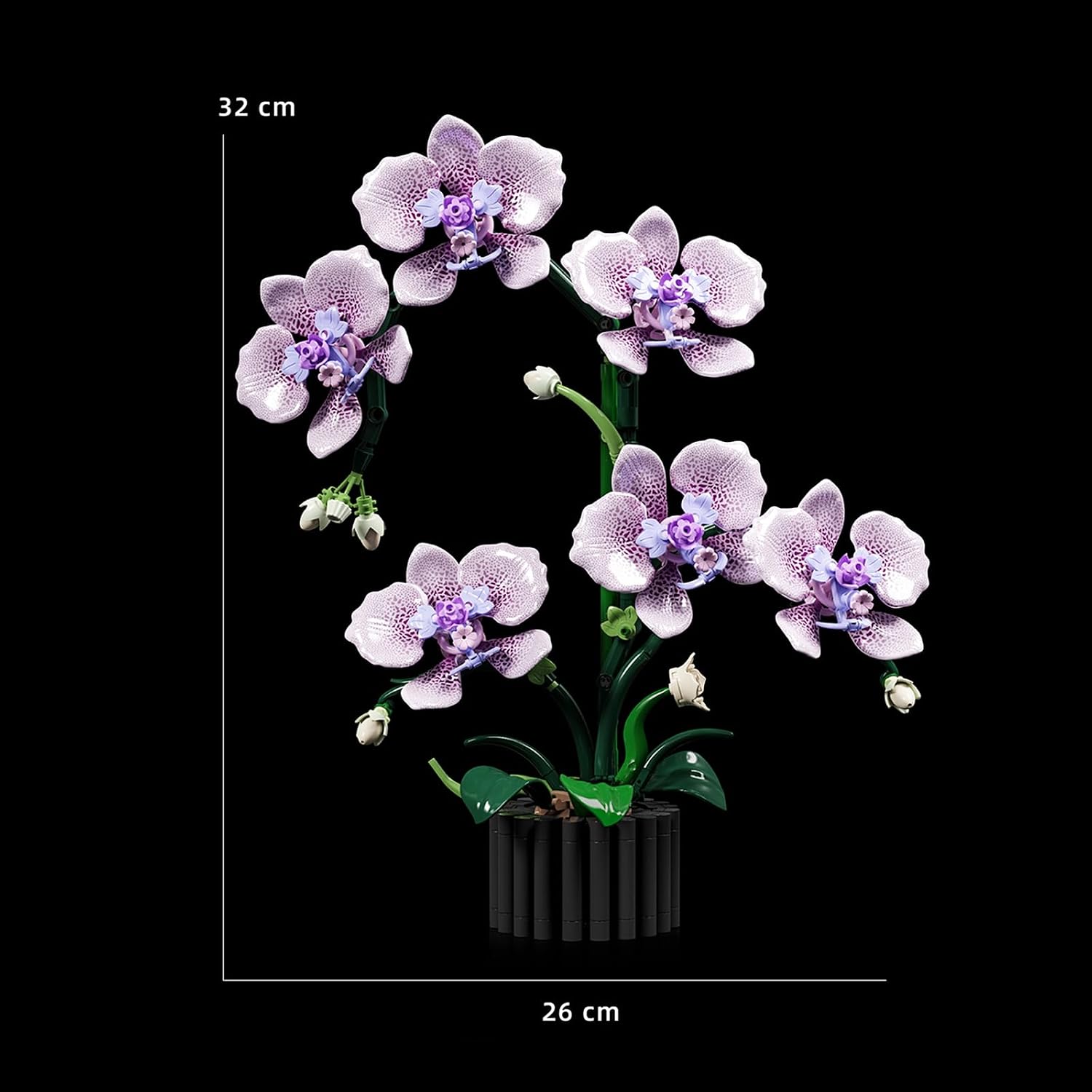 Purple Orchid Building Set, Unique Artificial Flowers for Adults, Fake Indoor Décor DIY for Room, Home, Office, Desk or Bookshelf, Gift for Birthdays, Compatible with Botanicals Collection