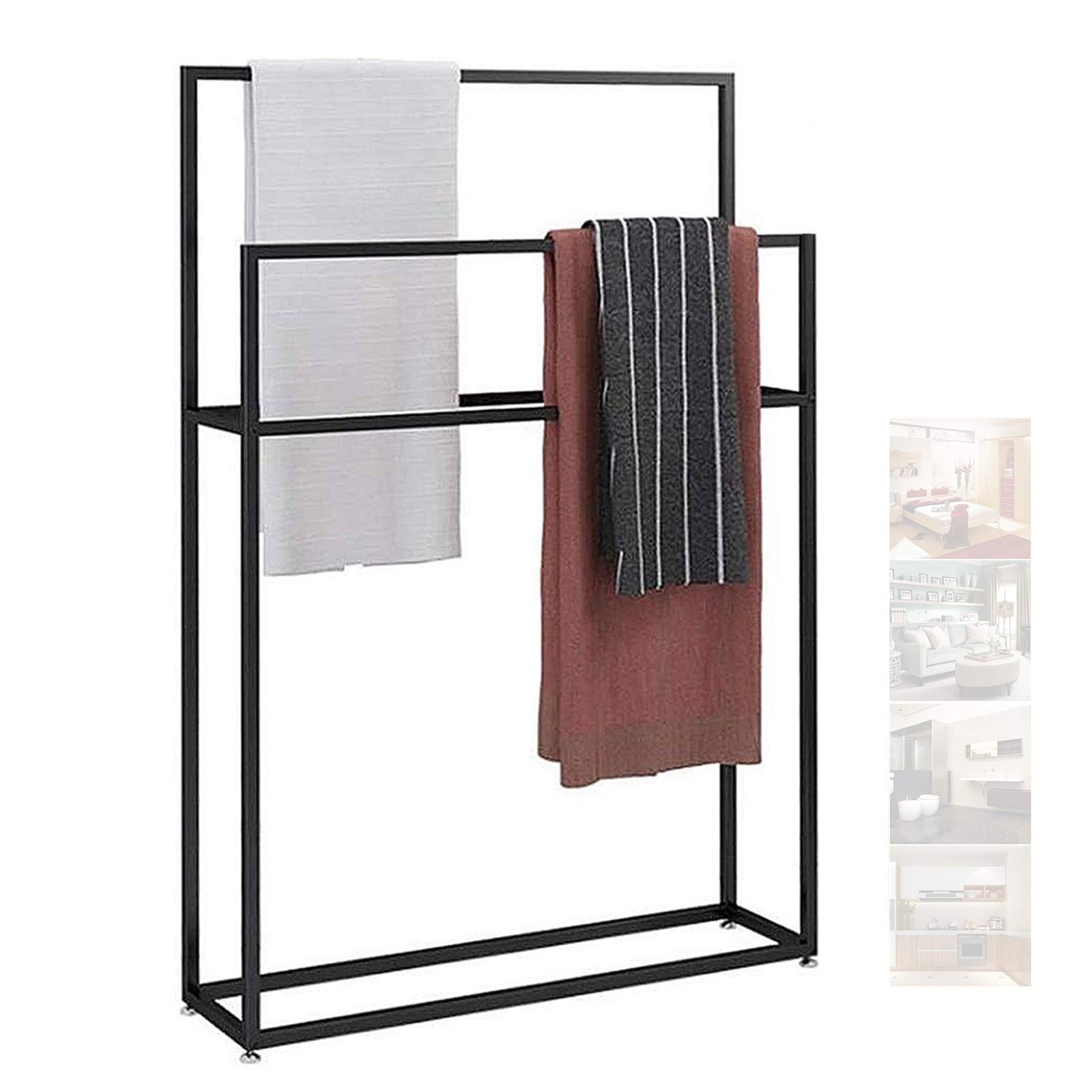 Towel Rack Freestanding Clothes Rack,Towel Holder Standing for Bathroom Floor,Metal Bathroom Towel Rack Stand Alone Heavy Duty,Sturdy and Rust-Resistan/Black/75 X 20 X 110 (Black 75 X 20 X 11