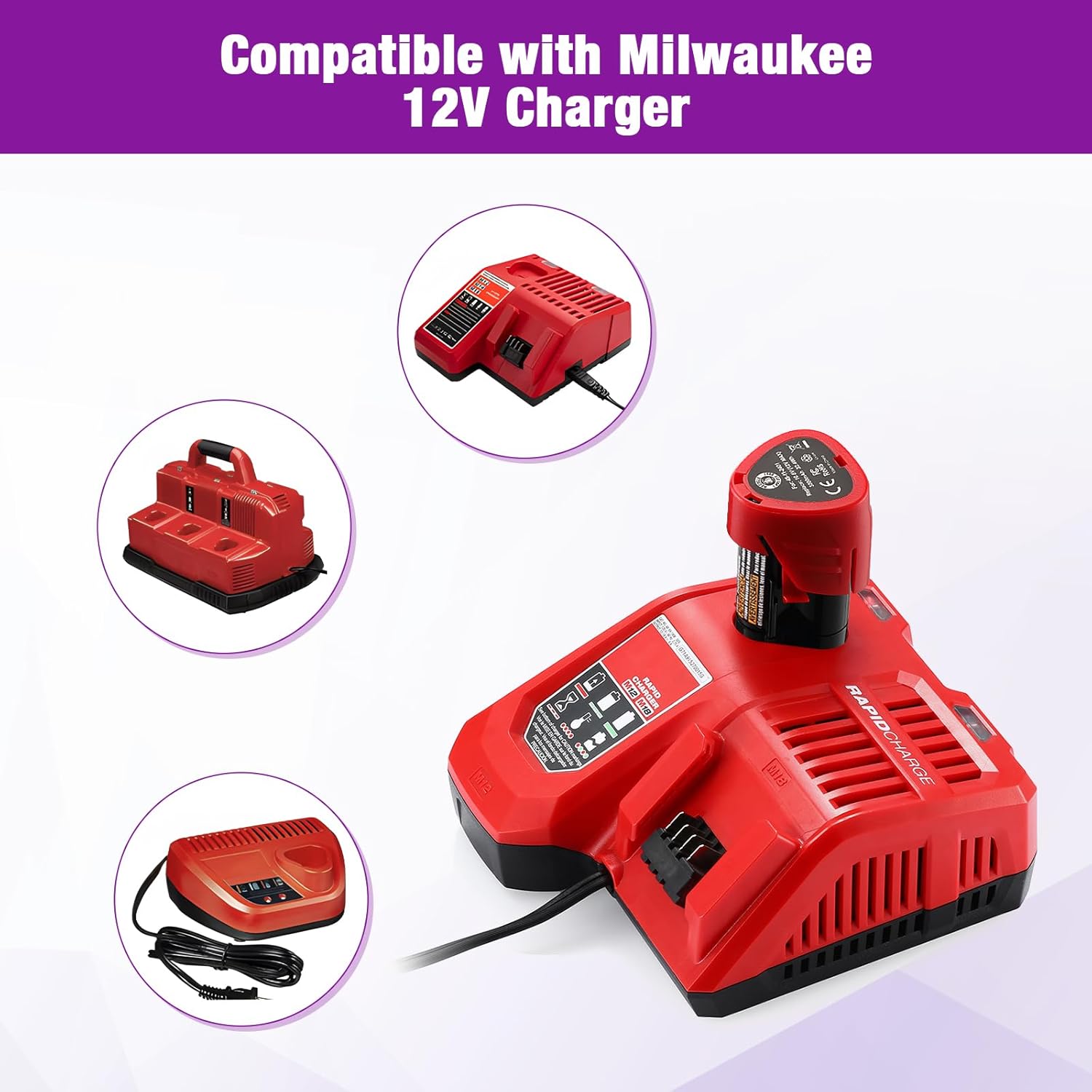 2 Pack 12V 3000mAh M12 Replacement Battery for Milwaukee Lithium-ion Battery Compatible with M12 48-11-2411 48-11-2420 48-11-2401 48-11-2402 48-11-2401 12-Volt Cordless Tools - Image 6