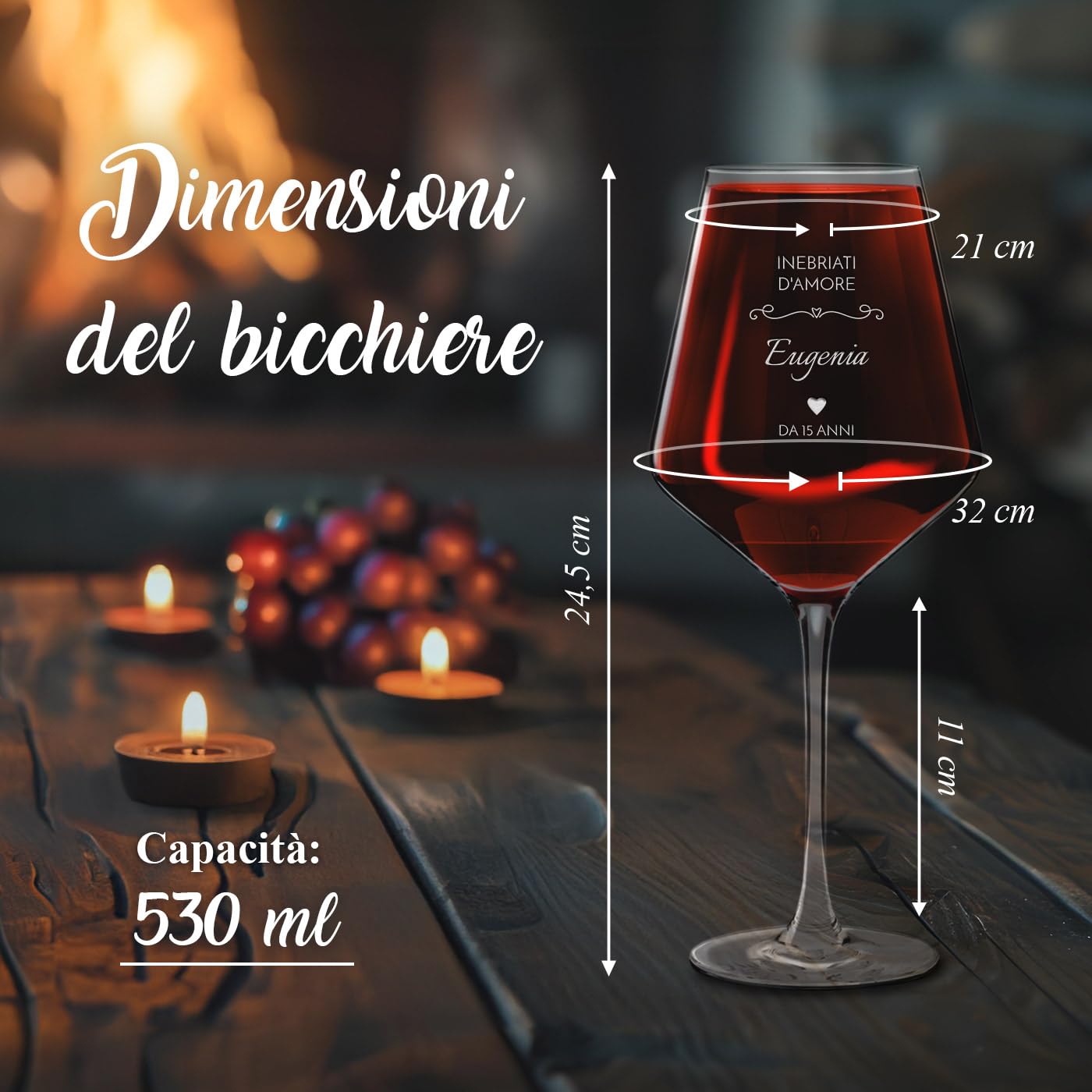 Maverton Calici vino con incisione personalizzata 490ml - Set 2 pezzi in vetro per vino bianco - Ideale per vino rosso - Regalo anniversario matrimonio coppia - Regalo fidanzato - Inebriati d’amore