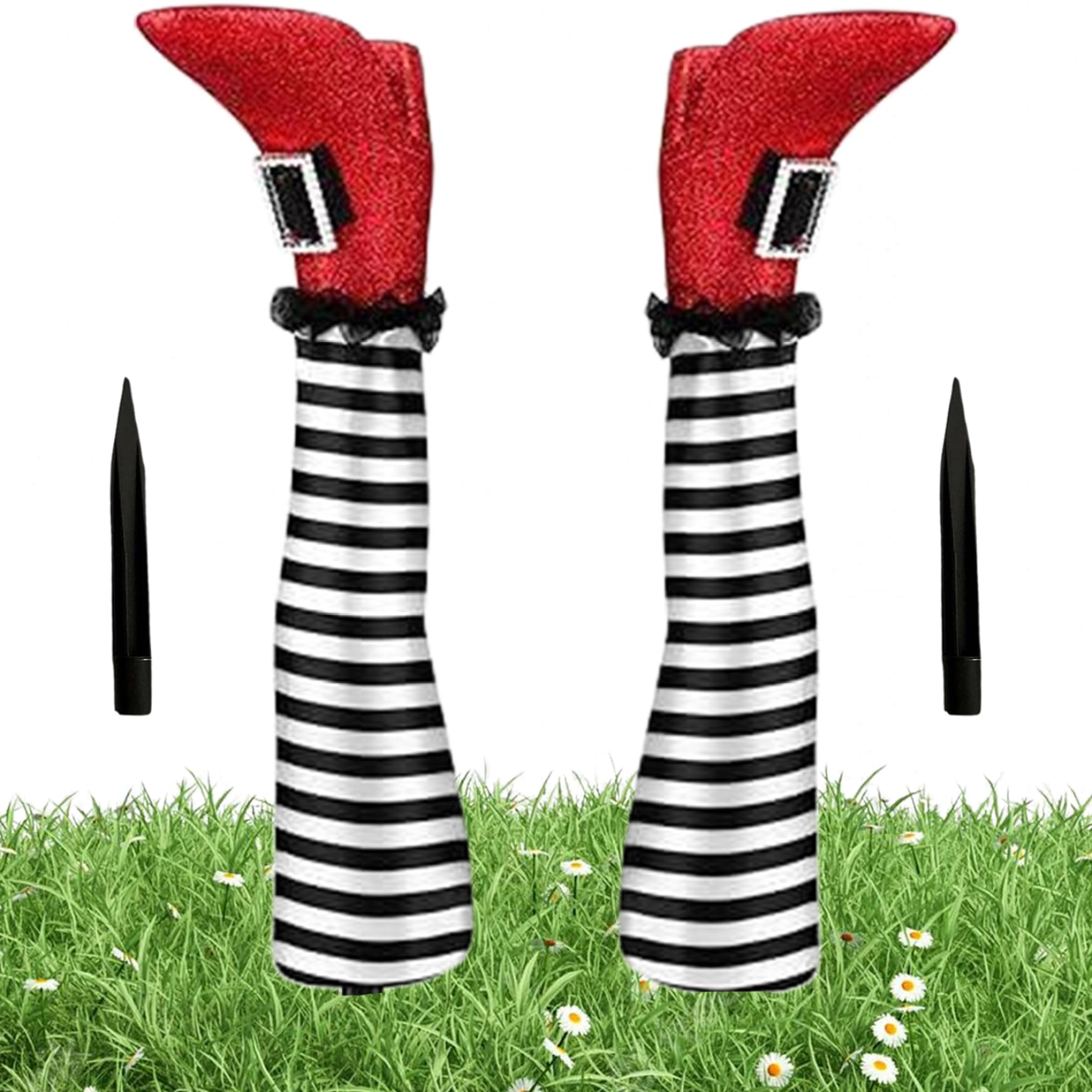 Striegro Witches Legs Halloween Decor, 2 Pcs, 3D Upside Down, Red..