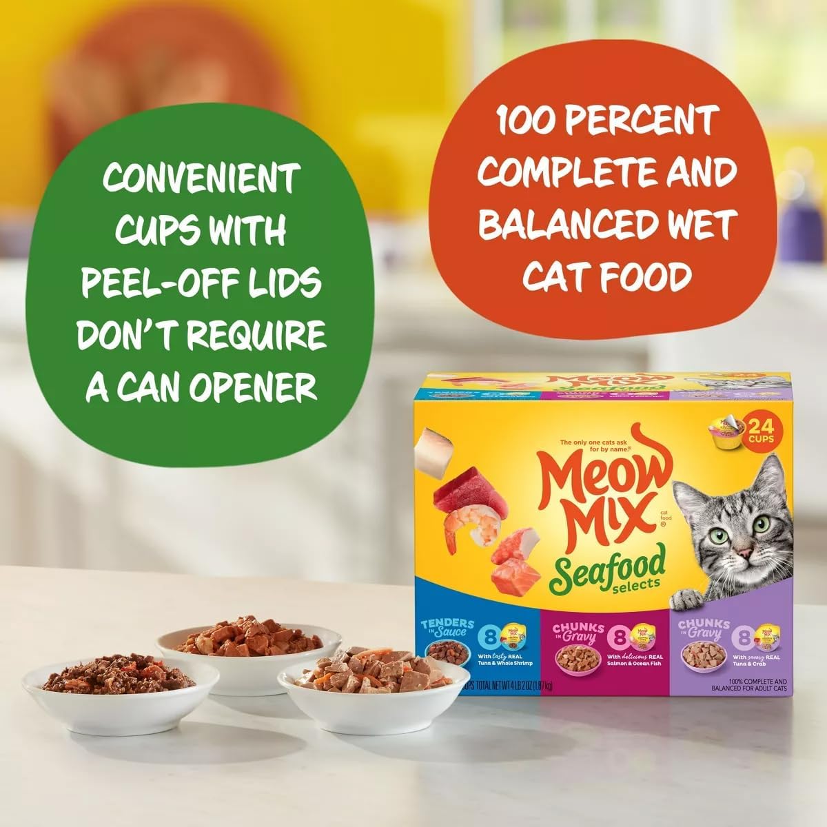 Meow Mix Seafood Selections Wet Cat Food with Shrimp, Salmon, Crab & Tuna Flavor - 2.75oz/24ct Variety Pack White