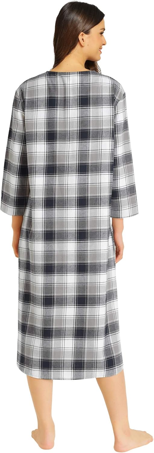 Latuza Women's Plaid Flannel Nightgown Warm Cotton Midi Nightgown - Image 2