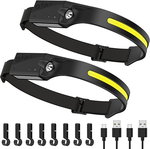 Ambienden Lampe Frontale LED Ultra Puissante, 2 Pcs Lampe Frontale Rechargeable 
