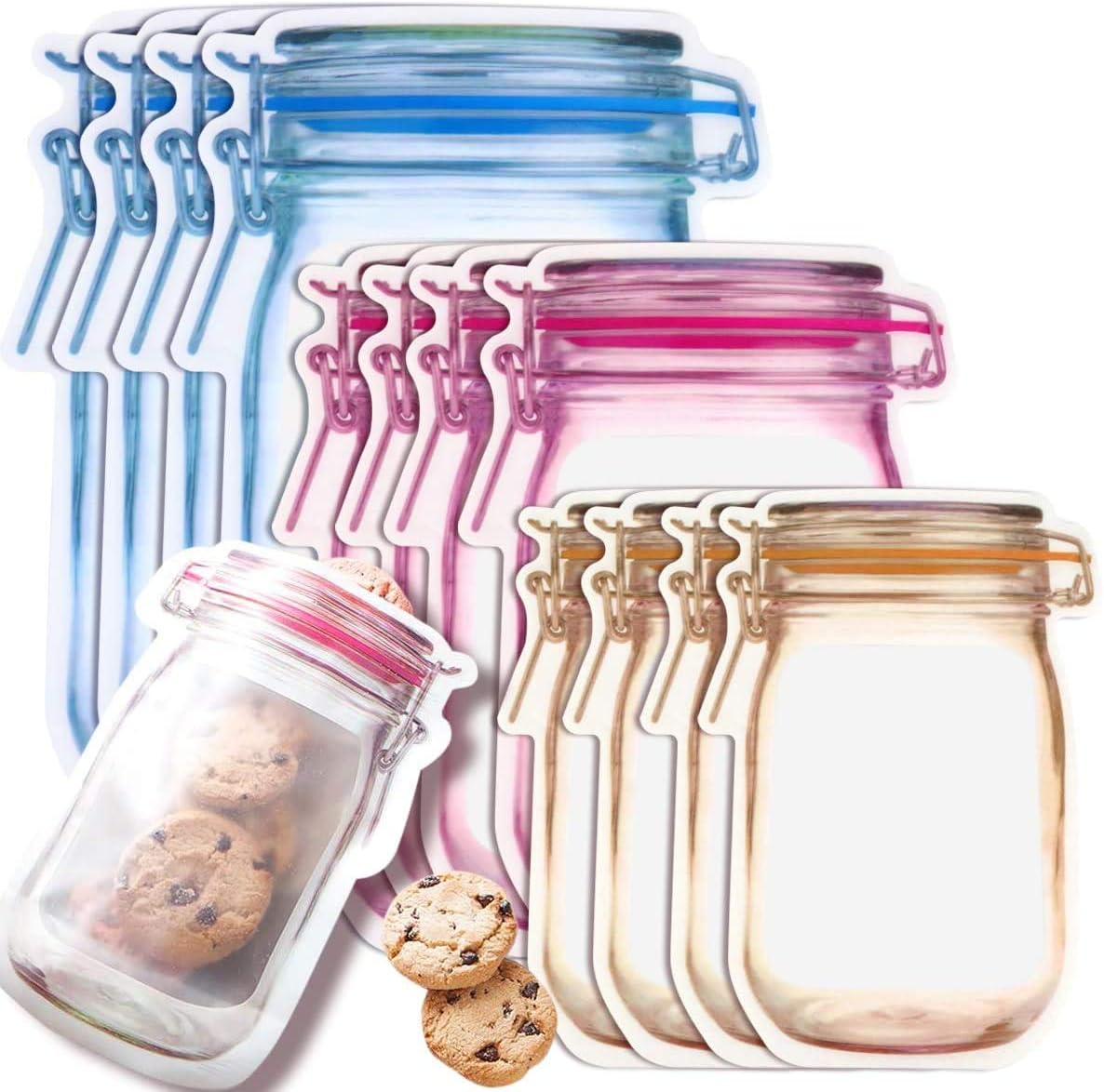 INKULTURE 15 Pcs Mason Jar Ziplock Bags Storage, Reusable Freezer Bags (Polyethylene, Multicolour)