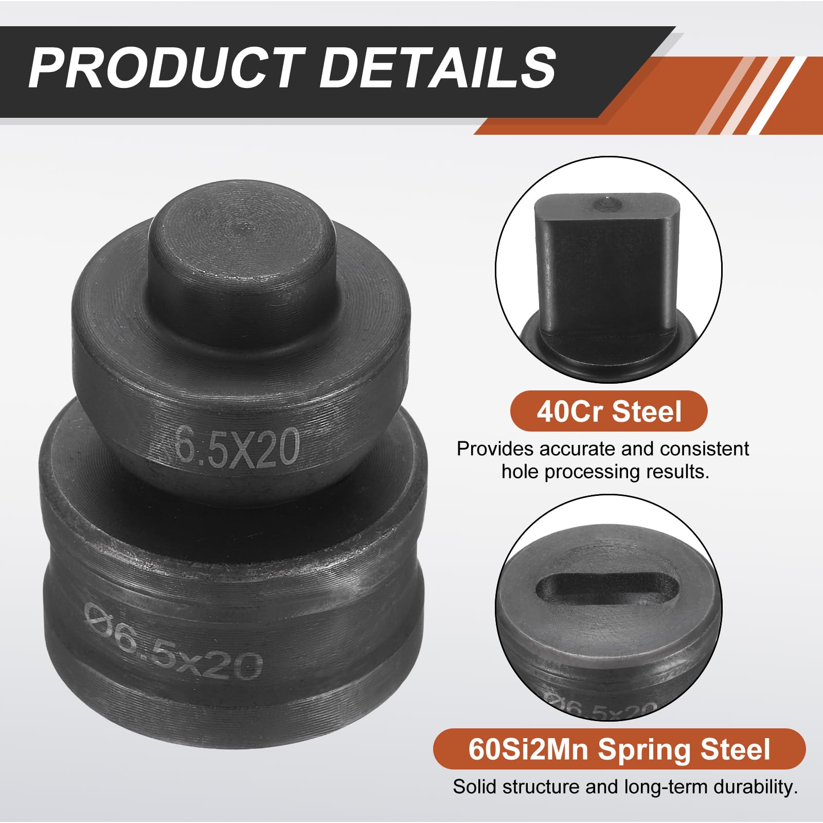 sourcing map Perforatrice hydraulique Φ6,5 × 20 mm Trou ovale 40Cr Kit de poinçonnage électrique en acier pour poinçonneuse électrique CH60, noir