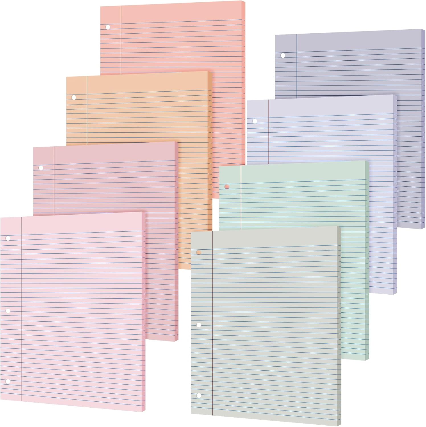 PerKoop 8 Pack 400 Sheets Colored Lined Loose Leaf Paper 8 x 10.5'' Wide Ruled, 3 Hole Punched Notebook Filler Paper for 3 Ring Binders Back School Classroom Office Supplies(Fantasy Color)