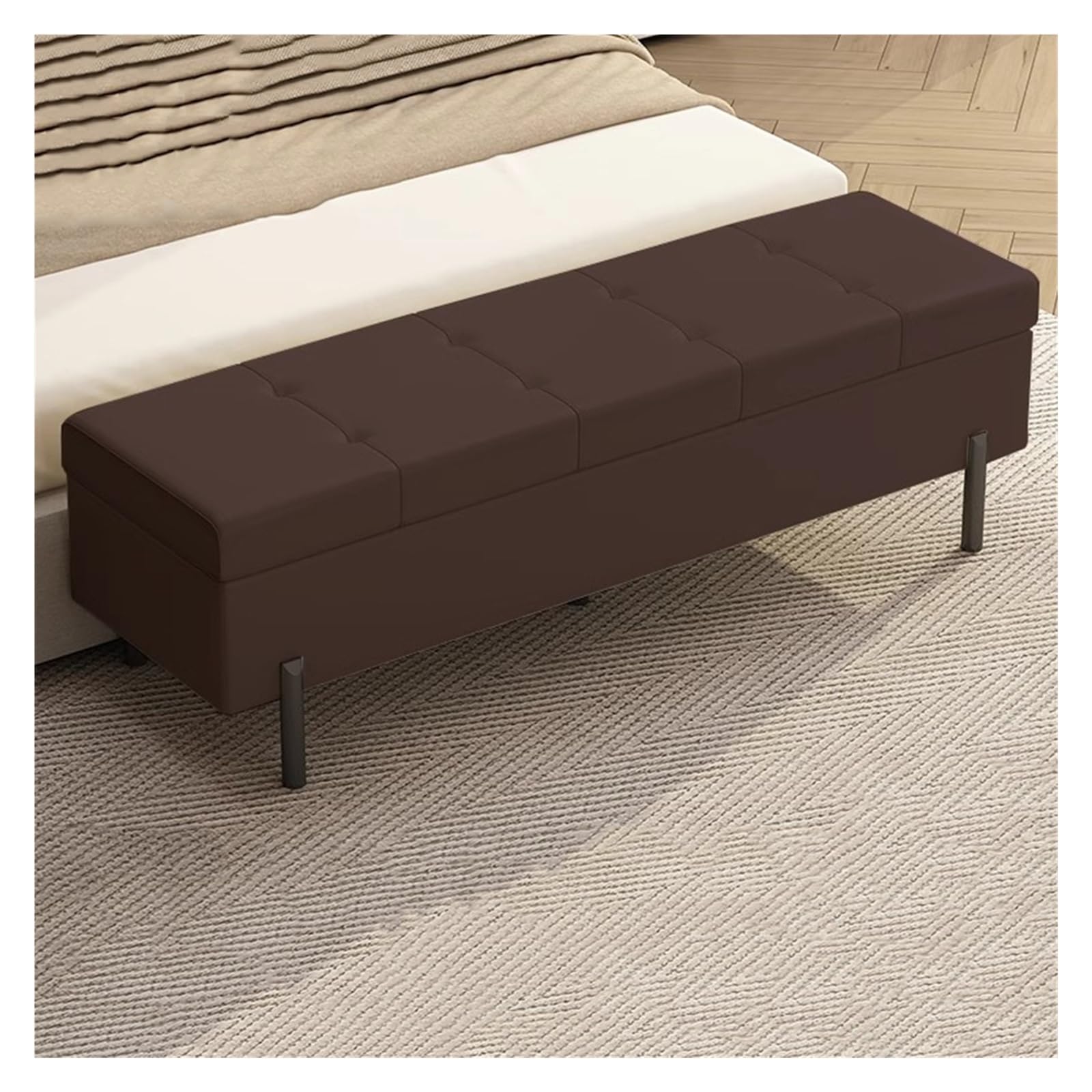 ZHANGshouf Rectangular Leather Storage Ottoman Bench with Upholstered Footstool for Living Room End of Bed Storage Chest (Brown 60CM)