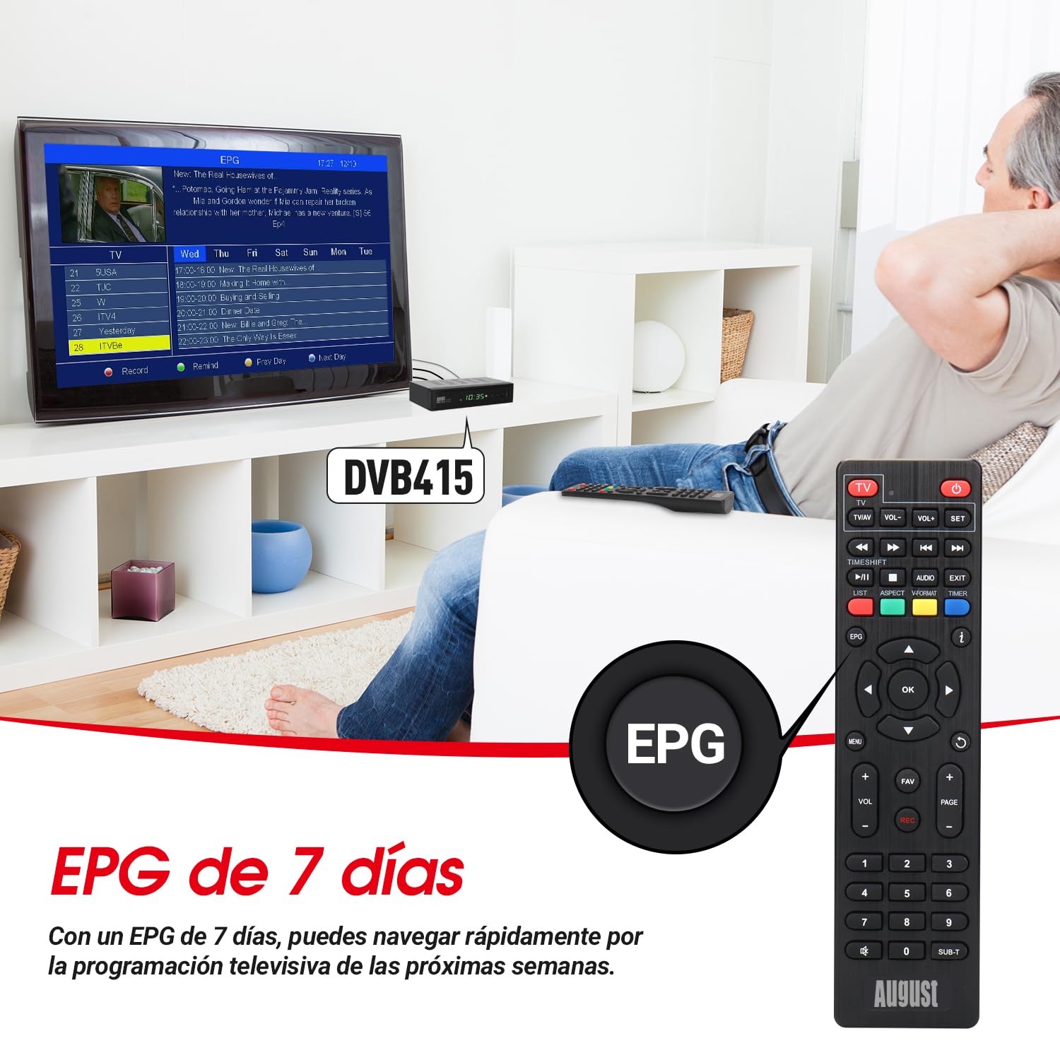 August DVB415 Decodificador TV TDT HD, Receptor TDT HD para DVB-T DVB-T2 TV 1080P HDMI y Scart con Reproductor Multimedia PVR para Grabación