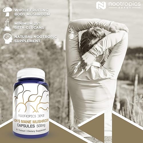Miniatura 4 de Nootropics Depot Cápsulas de hongos melena de leones  500 mg  180 unidades  Hericium erinaceus  Extracto de hongos fructíferos  Suplemento para la