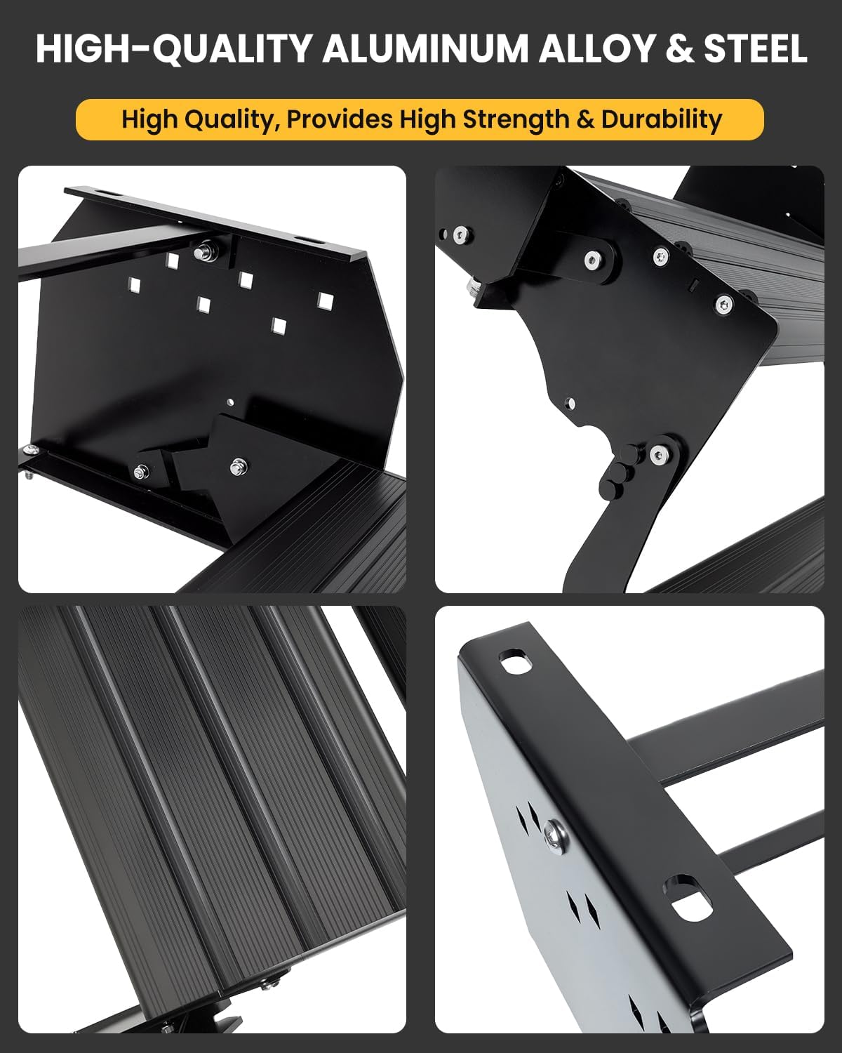 Heavy-Duty Retractable Camper Steps, 5mm Steel & Aluminum Alloy, 600LB Load, Non-Slip Pedals with Locking Switch, Easy Fold for RV Trailer Door