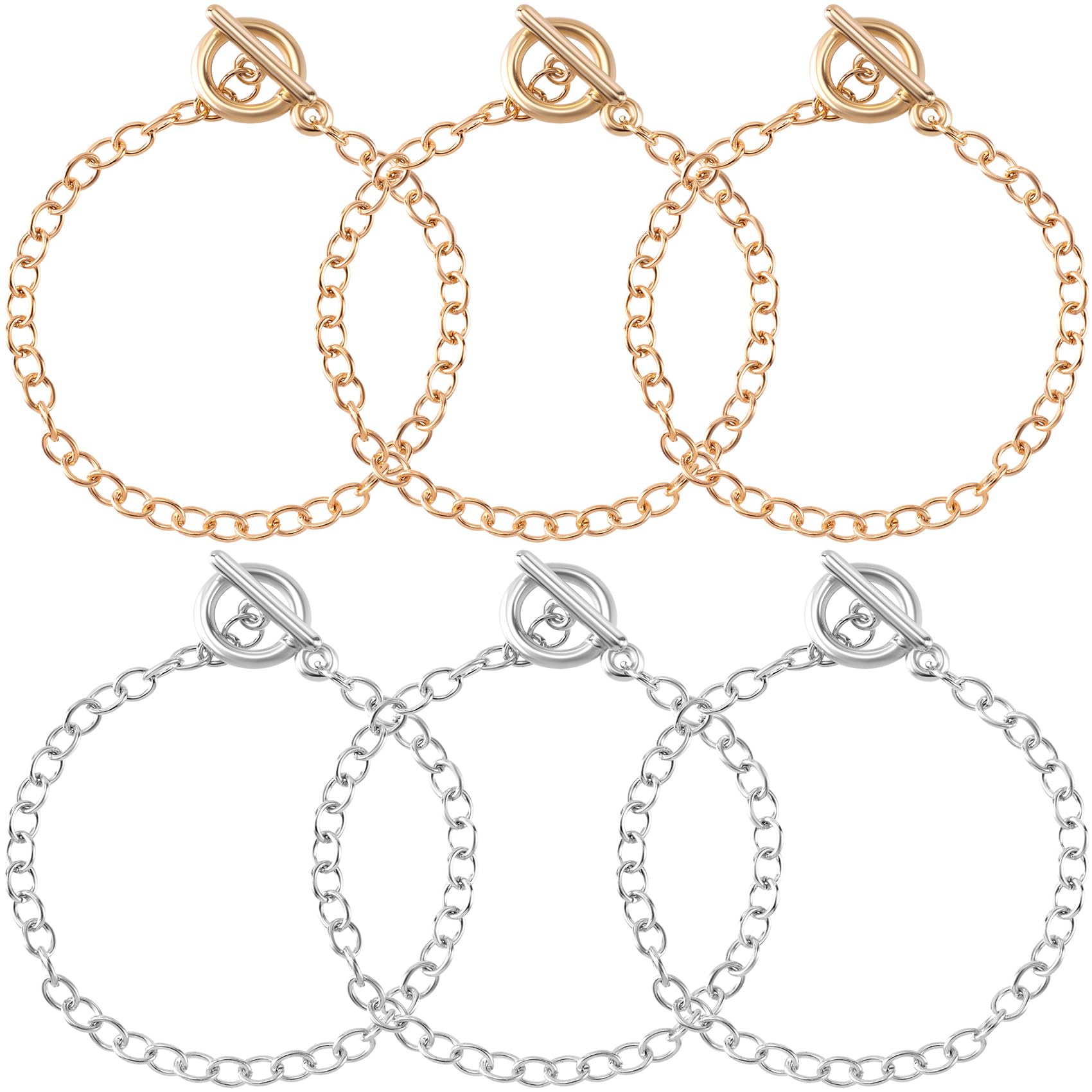 Isslly 6 PCS Bracelet Chains for Jewelry Making,Gold & Silver Chains with OT Buckle Link Chain Bracelets for Women DIY Gifts