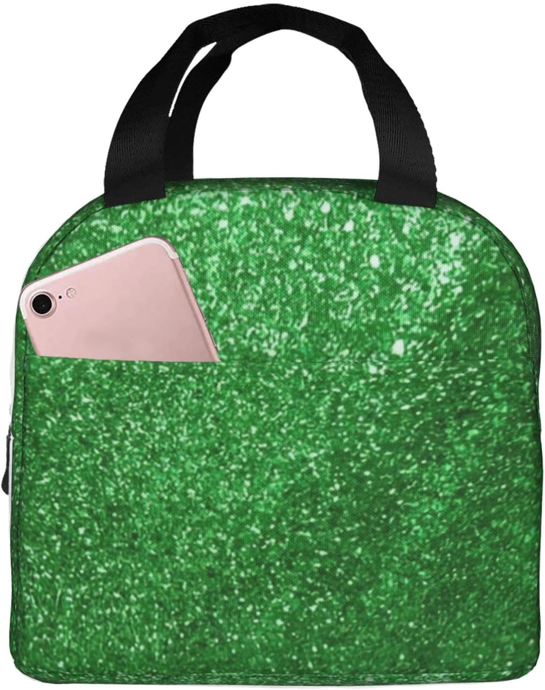 Green Sequin Sparkle Picture Print Lunch Box Adult for Women Men Reusable Insulated Lunch Tote Bag for Work Picnic