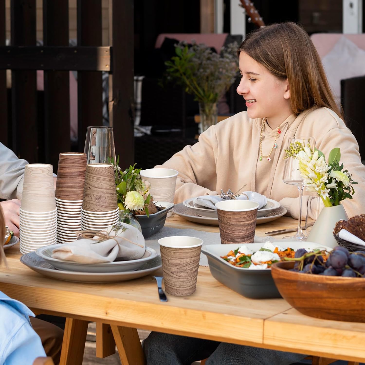 120Pcs 9Oz Disposable Coffee Cups Wood Grain Paper Drinking Cups 3 Styles Rustic Drinking Cups Farmhouse Party Cups for Juice Coffee Hot Cold Drink Birthday Camping Baby Shower - Image 5