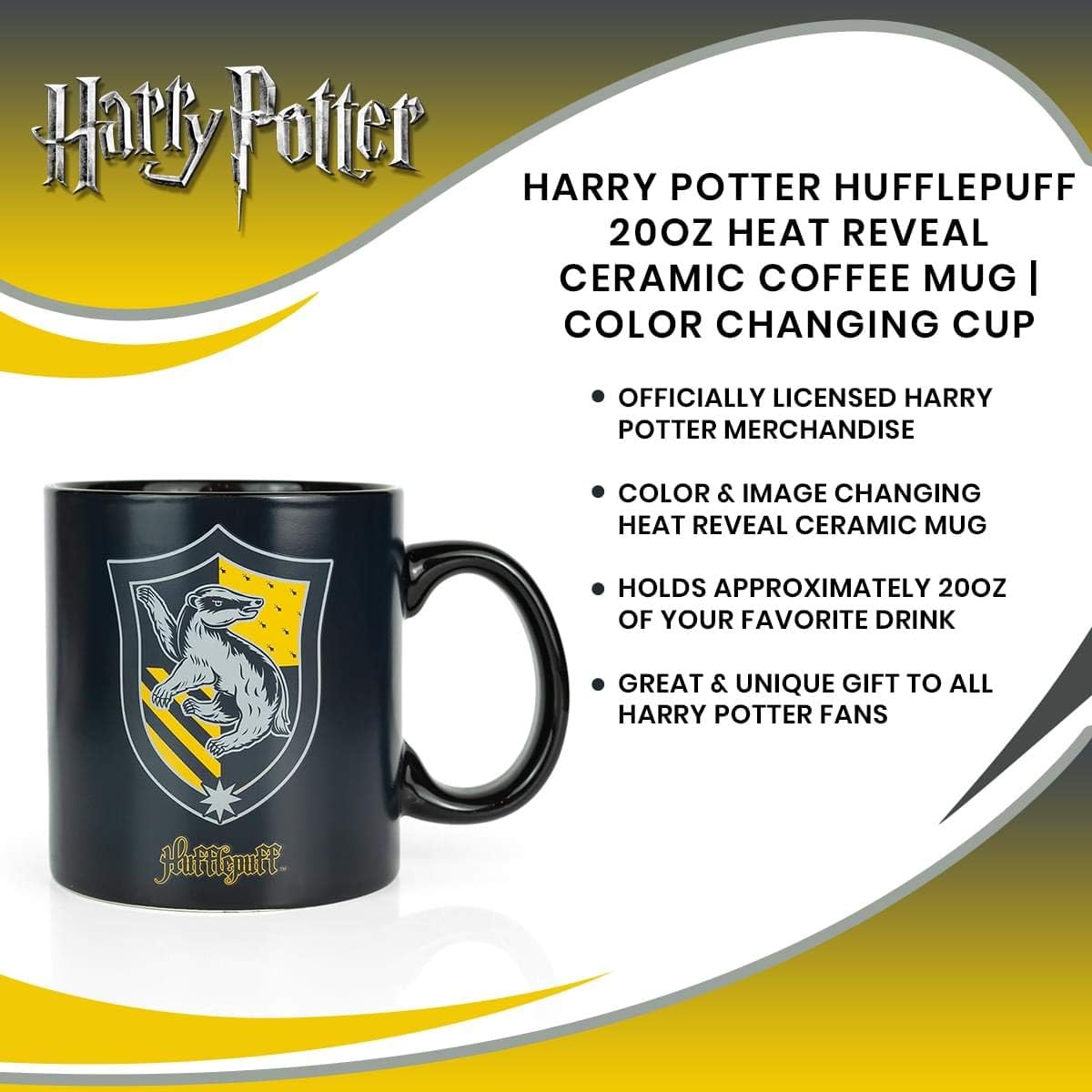 Harry Potter Hufflepuff House 20oz Heat Reveal Ceramic Coffee Mug - Heat Sensitive Color Changing & Image Morphing Tea Cup for Lattes, Cappuccinos, Hot Chocolate or Warm Butterbeer - Unique Gift Idea - Image 7