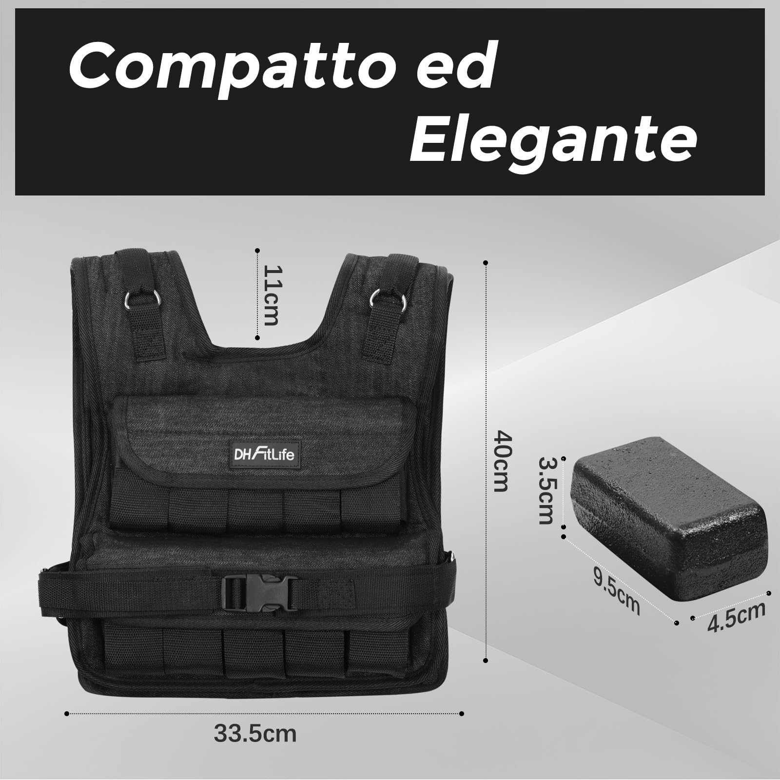 DH FitLife Giubbotto Zavorrato Regolabile 10kg/20kg Compatto e Stabile per Sviluppo Muscolare e Allenamento della Forza | Gilet Zavorrato da Corsa per Donna e Uomo | Gilet Pesi | Fitness Weighted Vest