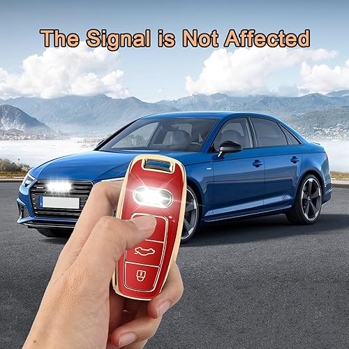 Miniatura 3 de QBUC Funda para llavero Audi con llavero, compatible con llave inteligente Audi A3 A6 A7 A8 Q7 Q8 E-Tron S3 S6 S7 SQ7 SQ8 RS6 RS7 A6L