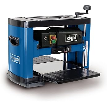 Scheppach PLM1800 thickness planer 1500 watts 2 planer blades speed planer shaft 8500 min-1 flow height/width 152 mm / 330 mm chip removal max. 2.8 mm