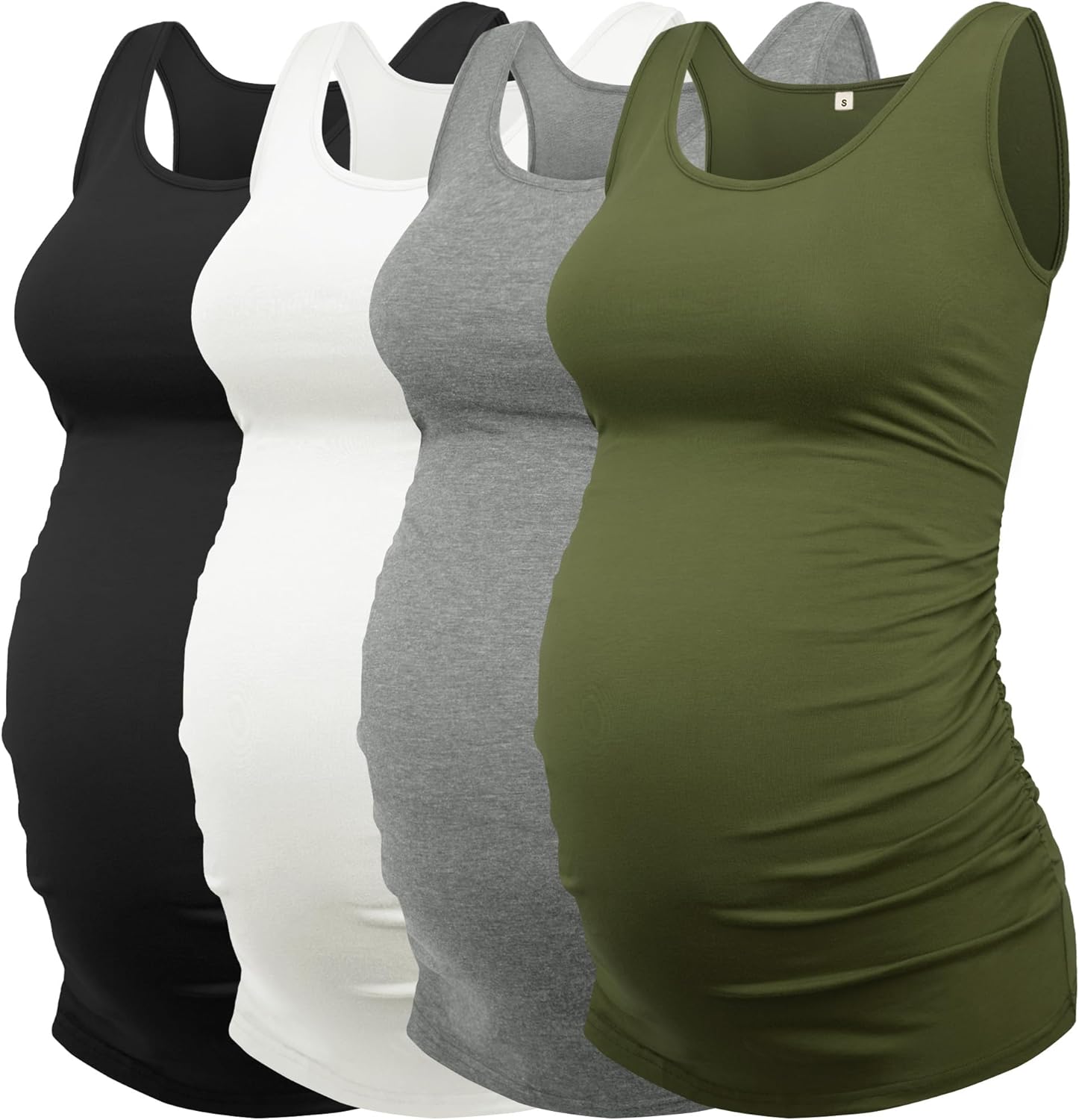 AMPOSH Women's Maternity Tank Top 3 Pack Ruched Side Sleeveless Pregnancy Basic Shirt