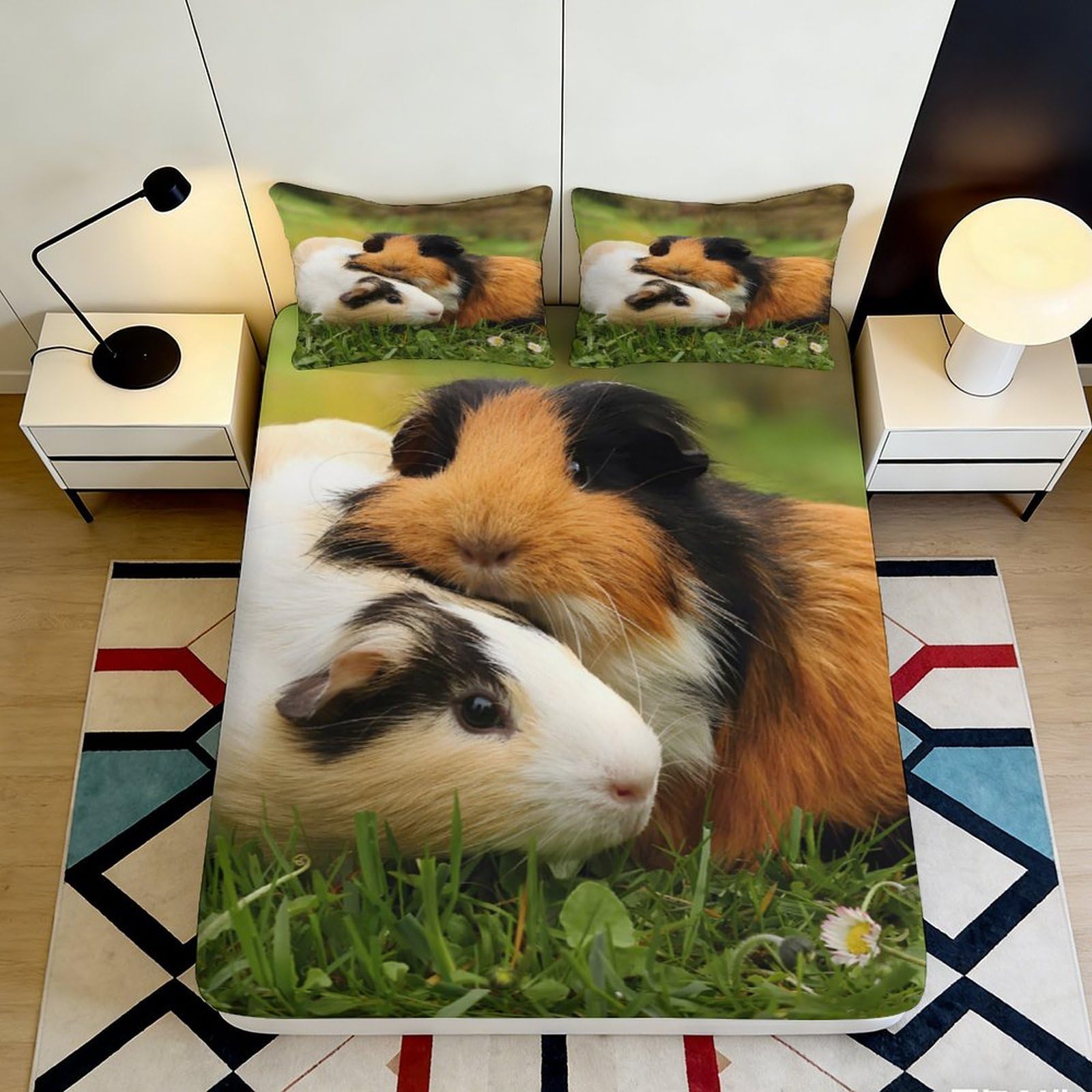 Pnayamiorkfel Style-3 3D Printed Guinea Pig Couple Fitted Sheet Microfiber Soft Mattress Cover Cute Animal Decor For Bedroom Guest Room 90X200x25cm