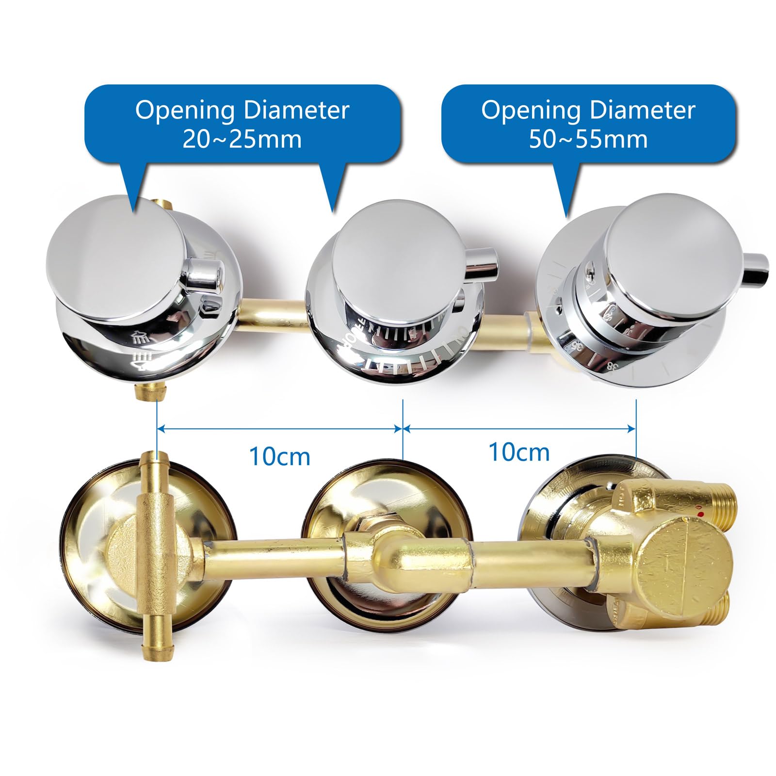 Kit de válvula mezcladora de ducha de latón de 2 vías, grifo de control de 3 vías, desviador G1/2 pulgadas para grifo mezclador de ducha de baño con diámetro central de 10 cm
