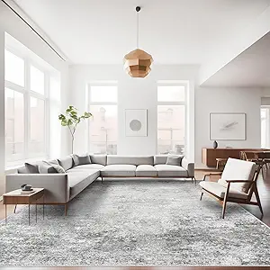 RUUGME Washable 9X12 Rug Abstract - Living Room Bedroom Large Area Rug Indoor Farmhouse Stain Resistant Carpet Non-Slip Machine Washable Distressed Soft Room Decor 9X12 Grey