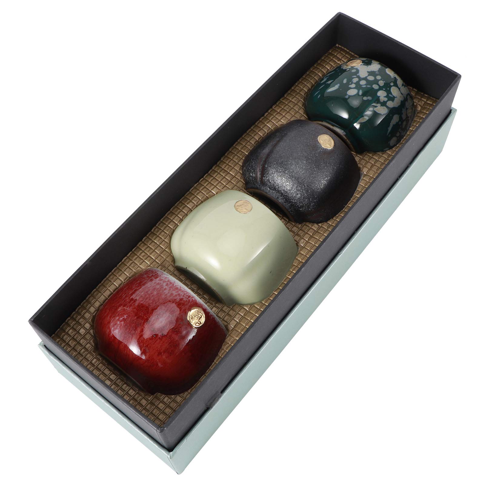 Zerodis 4 pcs Rétro Four Cuit Au Four Tasse De Thé Ensemble De Style Japonais En Céramique Kung Fu Théière Drinkware Tasse À Café Ensemble De Vacances Cadeaux pour Mariage Bureau À Domicile(Type 1)
