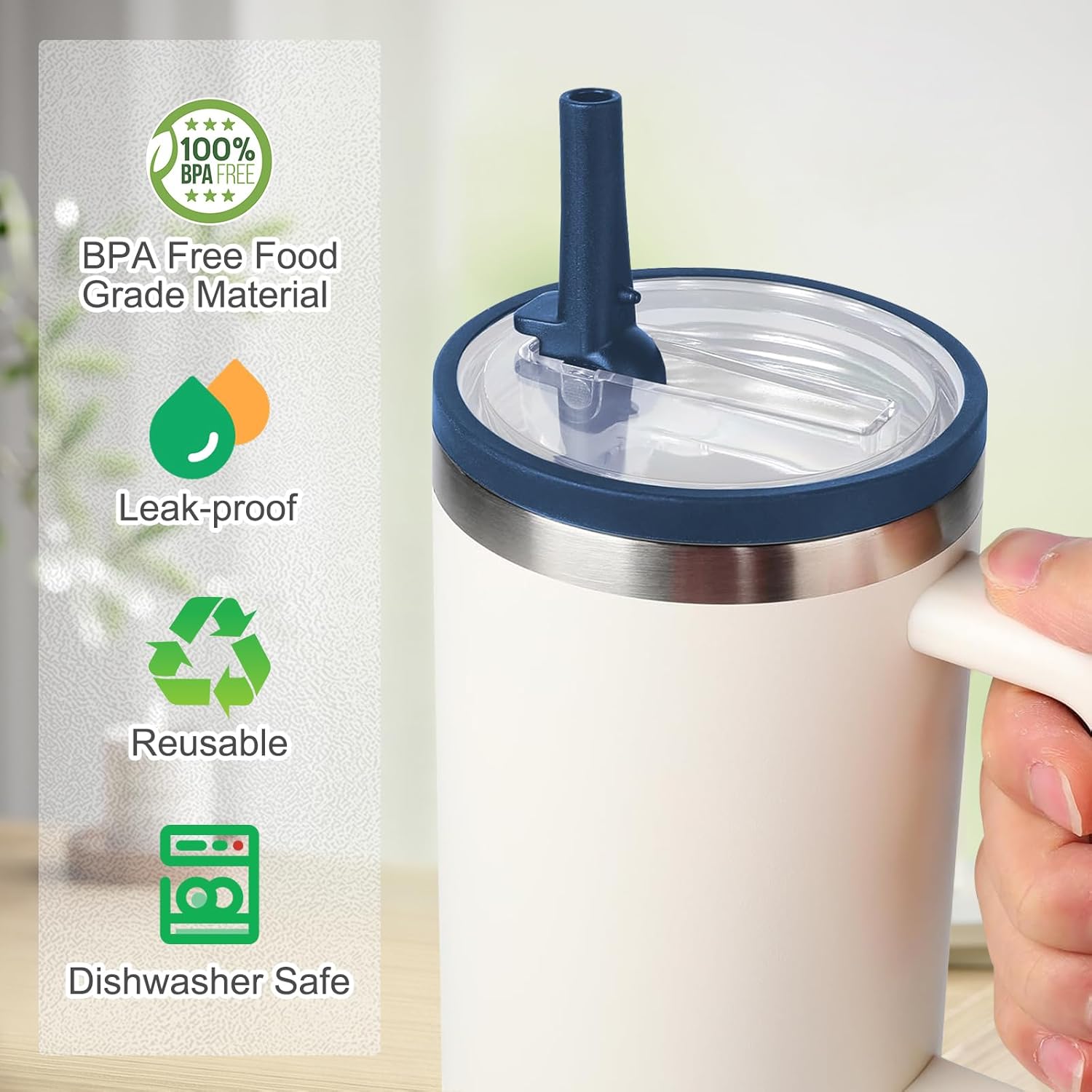 2 Pack Stanley Quencher 30 OZ Flip Straw Lid - Leak Proof Replacement for H2.0 FlowState Tumbler, Reusable Spill Proof Cup (Dark Blue) - Image 4